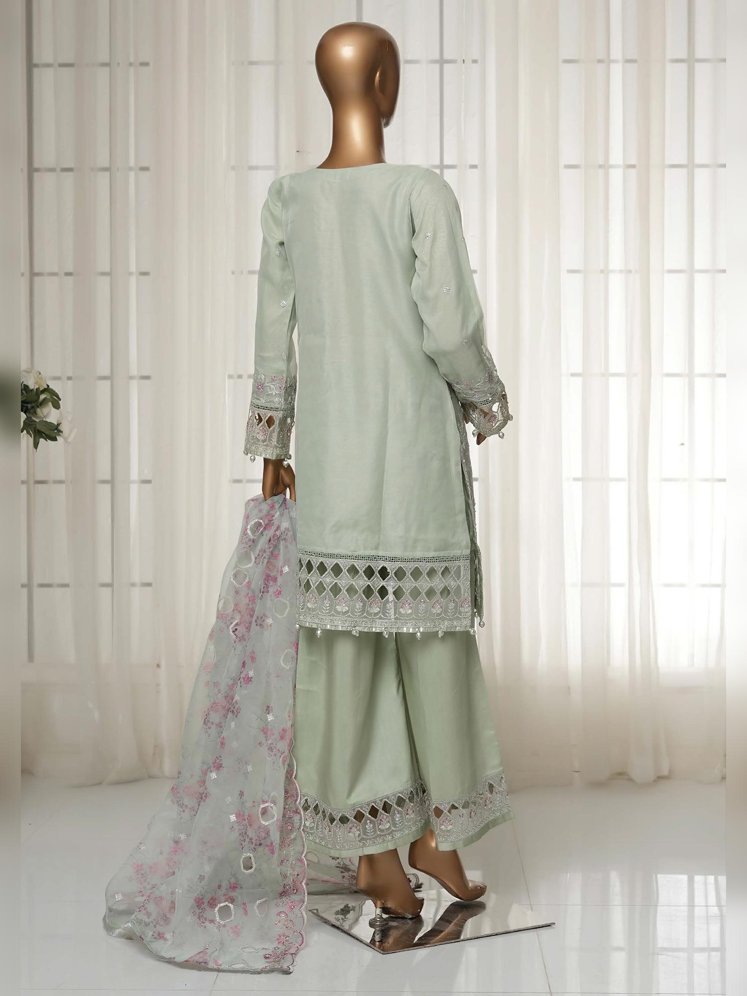 Sadabahar "Mahpara" Organza Embroidered Suit - Green