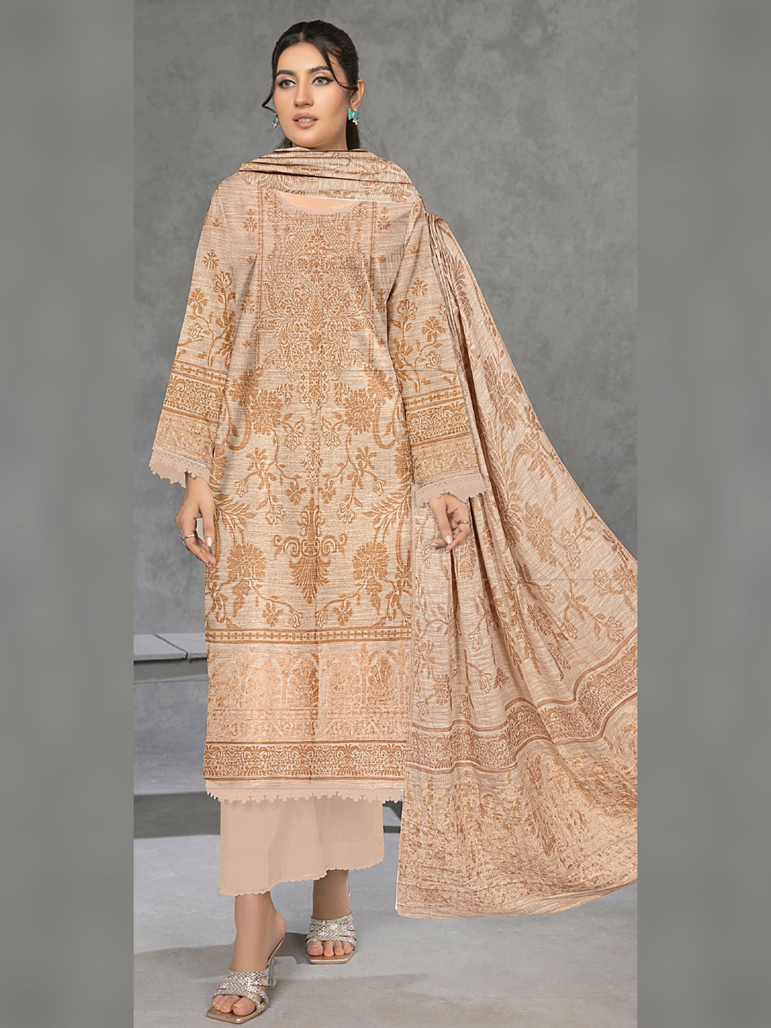 Nureh Winter Leather-Peach Super Jacquard Velvet - Beige