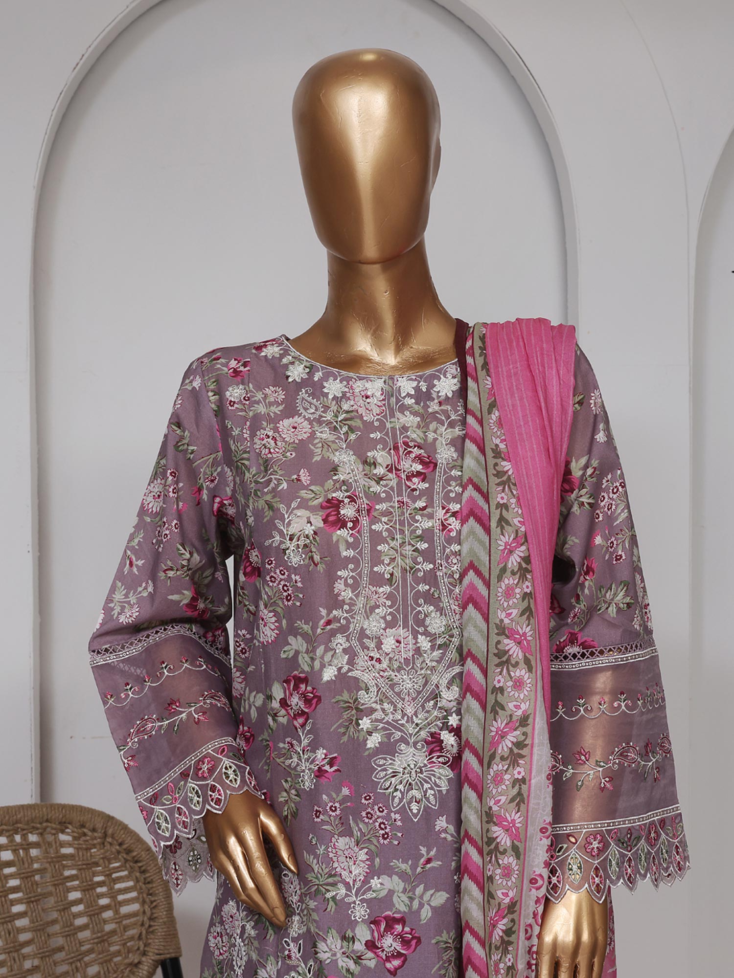 Bin Saeed Embroidered Premium Lawn 3-Piece Suit - Mauve