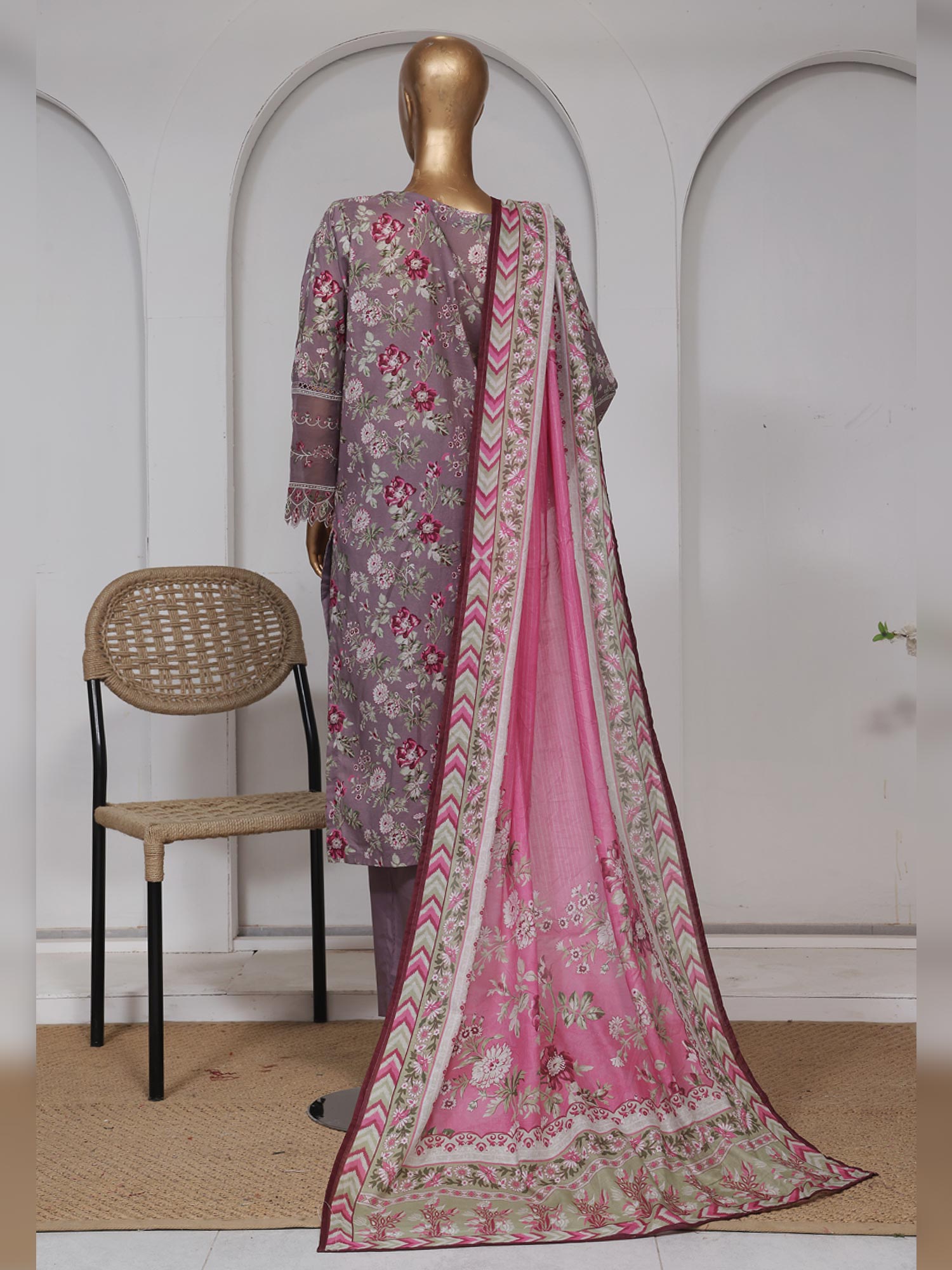 Bin Saeed Embroidered Premium Lawn 3-Piece Suit - Mauve