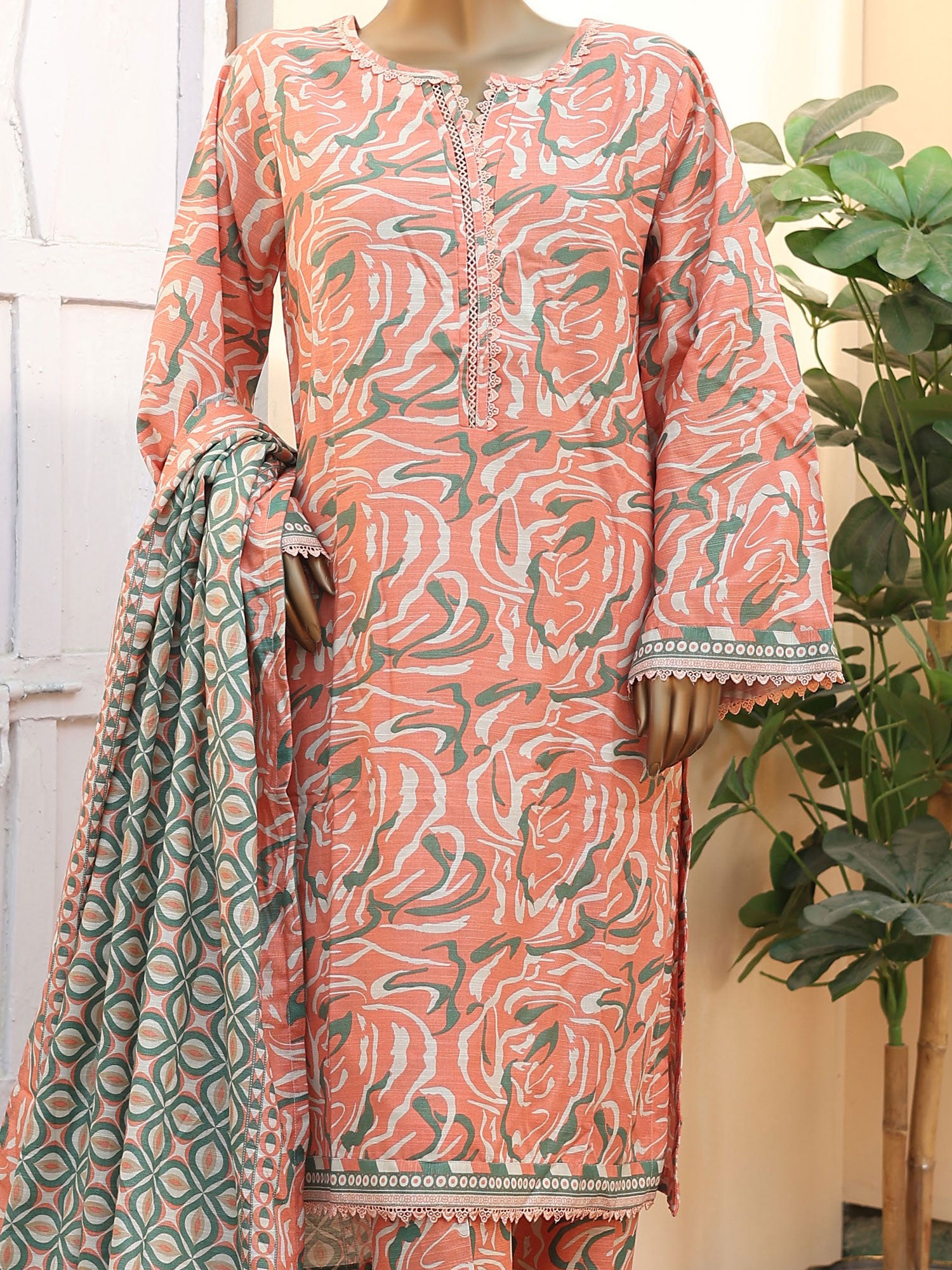 Bin Saeed Khaddar Coral Pink 3-Piece Suit