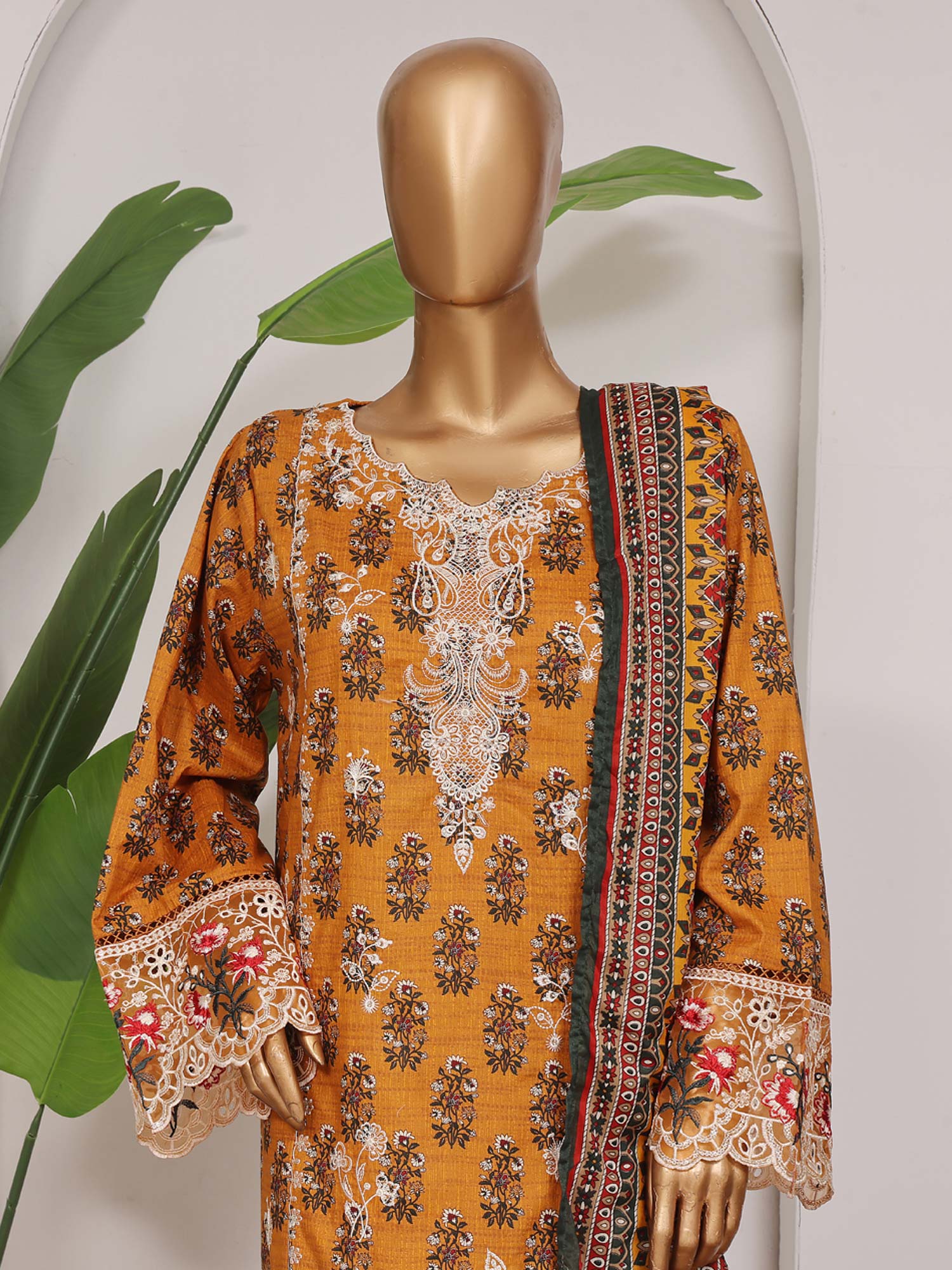 Bin Saeed Embroidered Premium Lawn 3-Piece Suit - Mustard