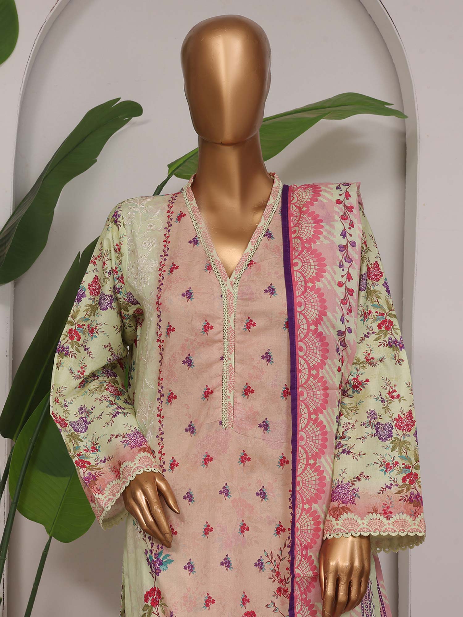 Bin Saeed Embroidered Premium Lawn 3-Piece Suit - Light Green