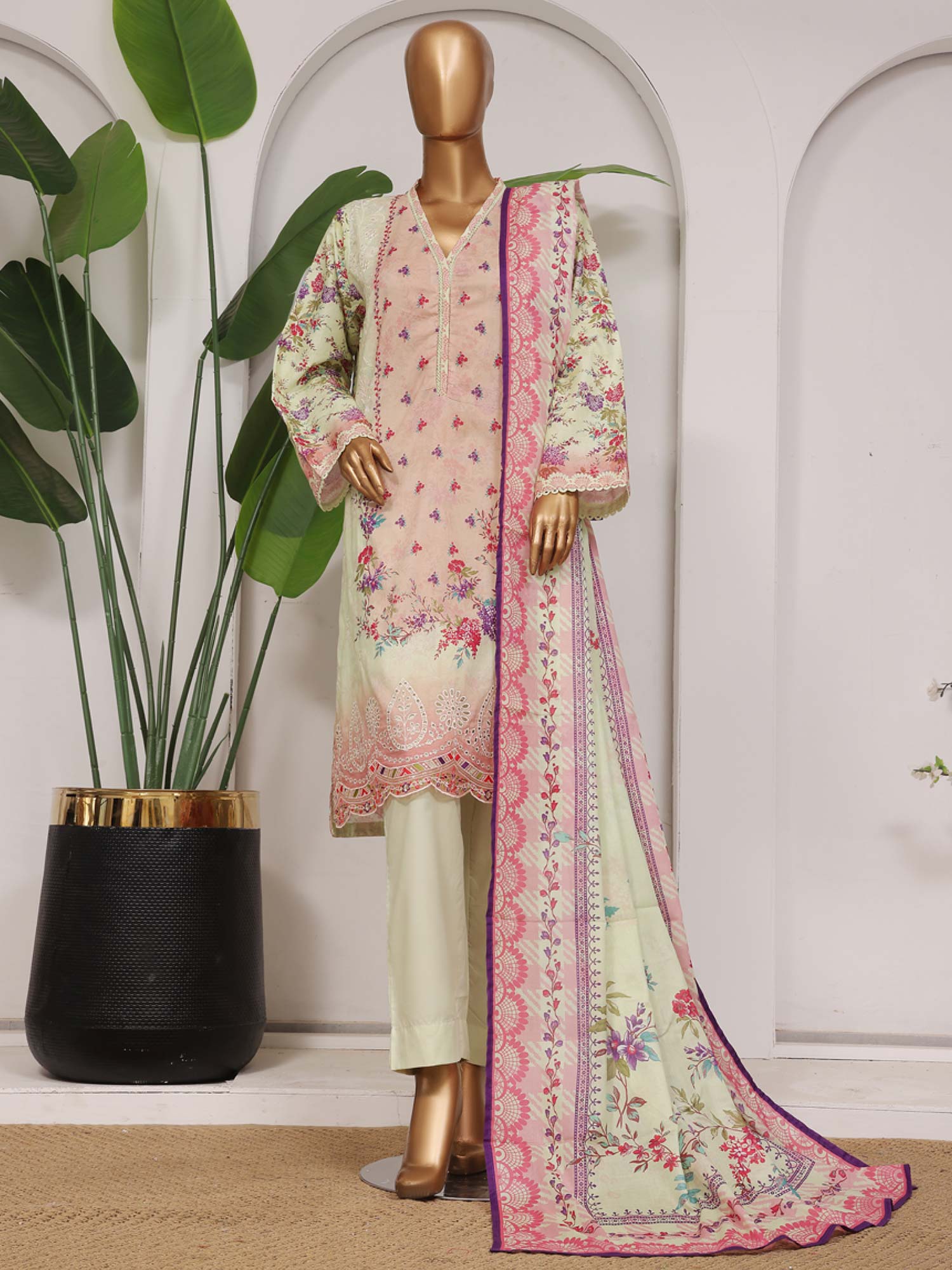 Bin Saeed Embroidered Premium Lawn 3-Piece Suit - Light Green