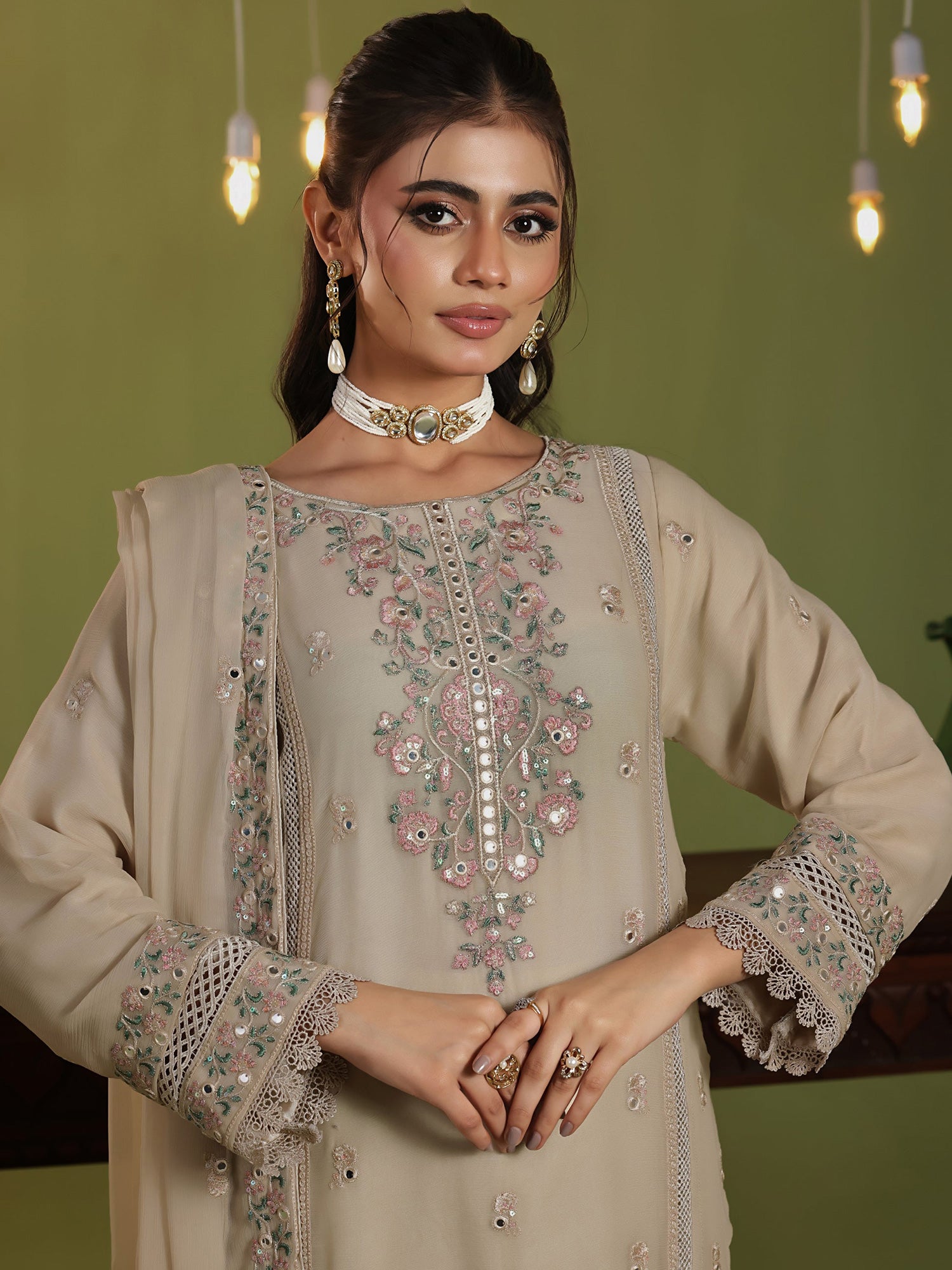 Wardah Uzair "Chiffon Breeze" Lux Embroidered Chiffon Suit - Blossom