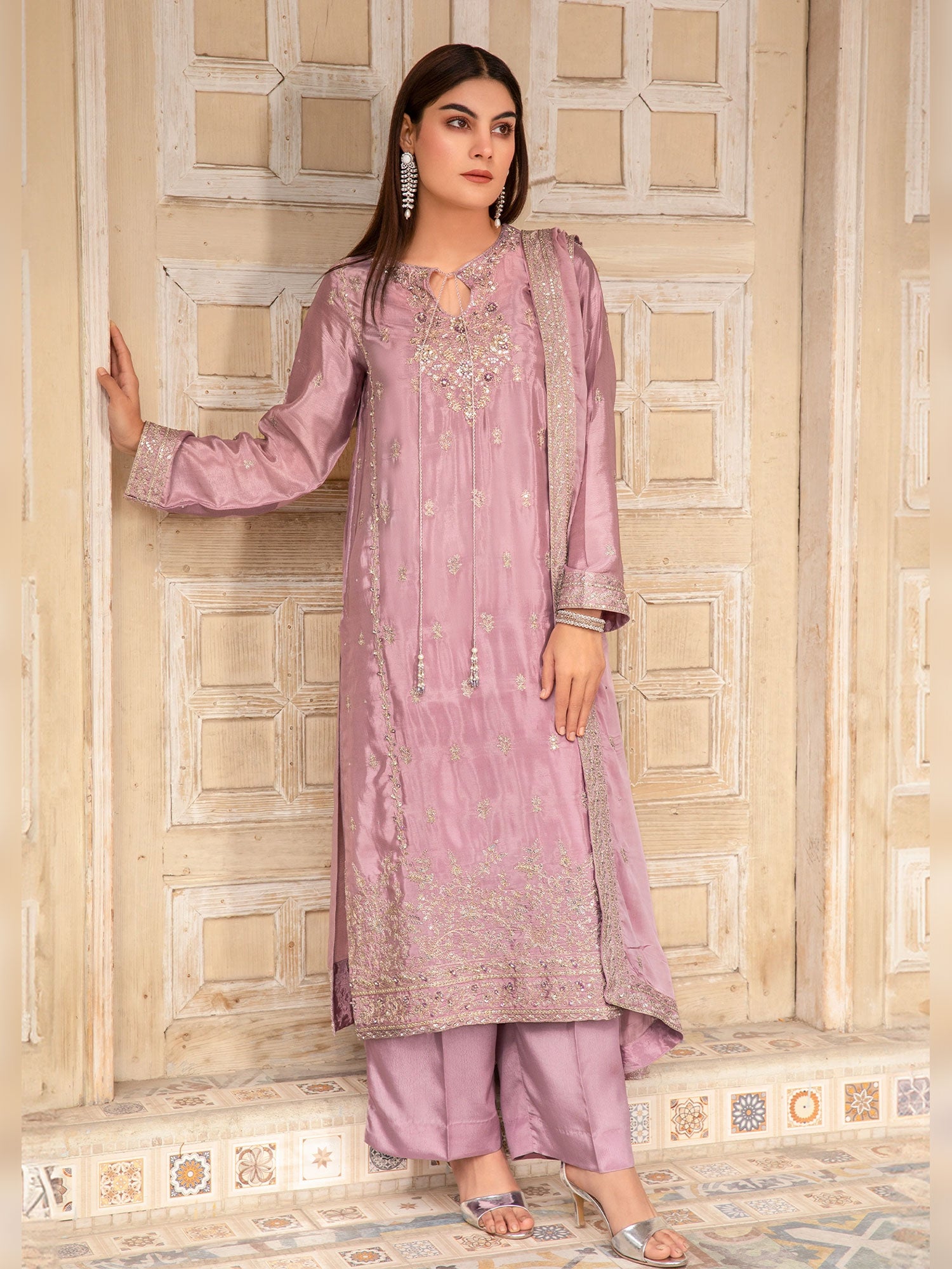 SIFA Lilac Embroidered Silk 3-Piece Suit