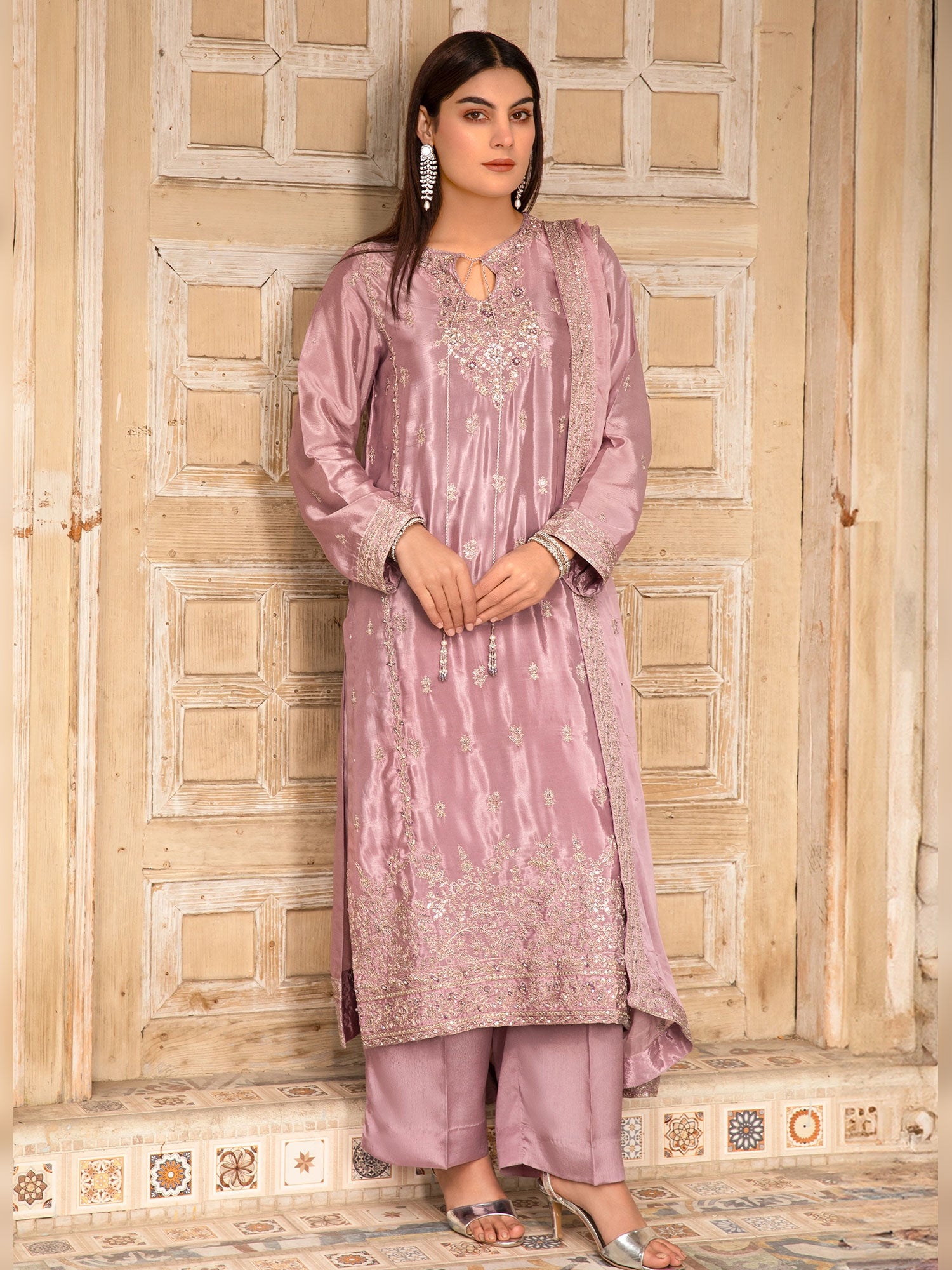 SIFA Lilac Embroidered Silk 3-Piece Suit