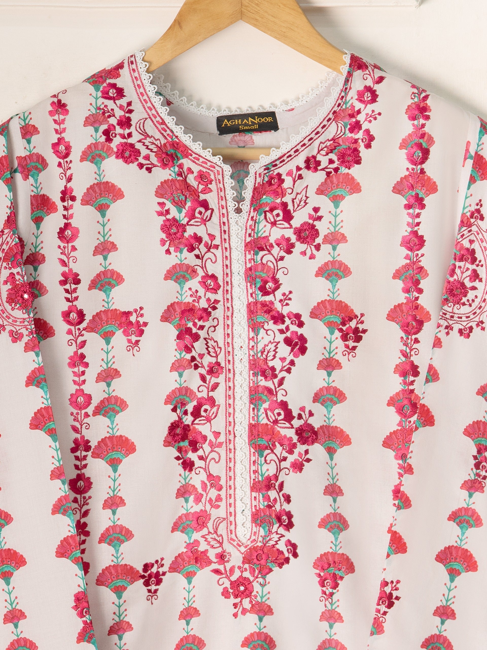 Agha Noor Red & Off-White Cambric 2-Piece (Shirt + Trouser)