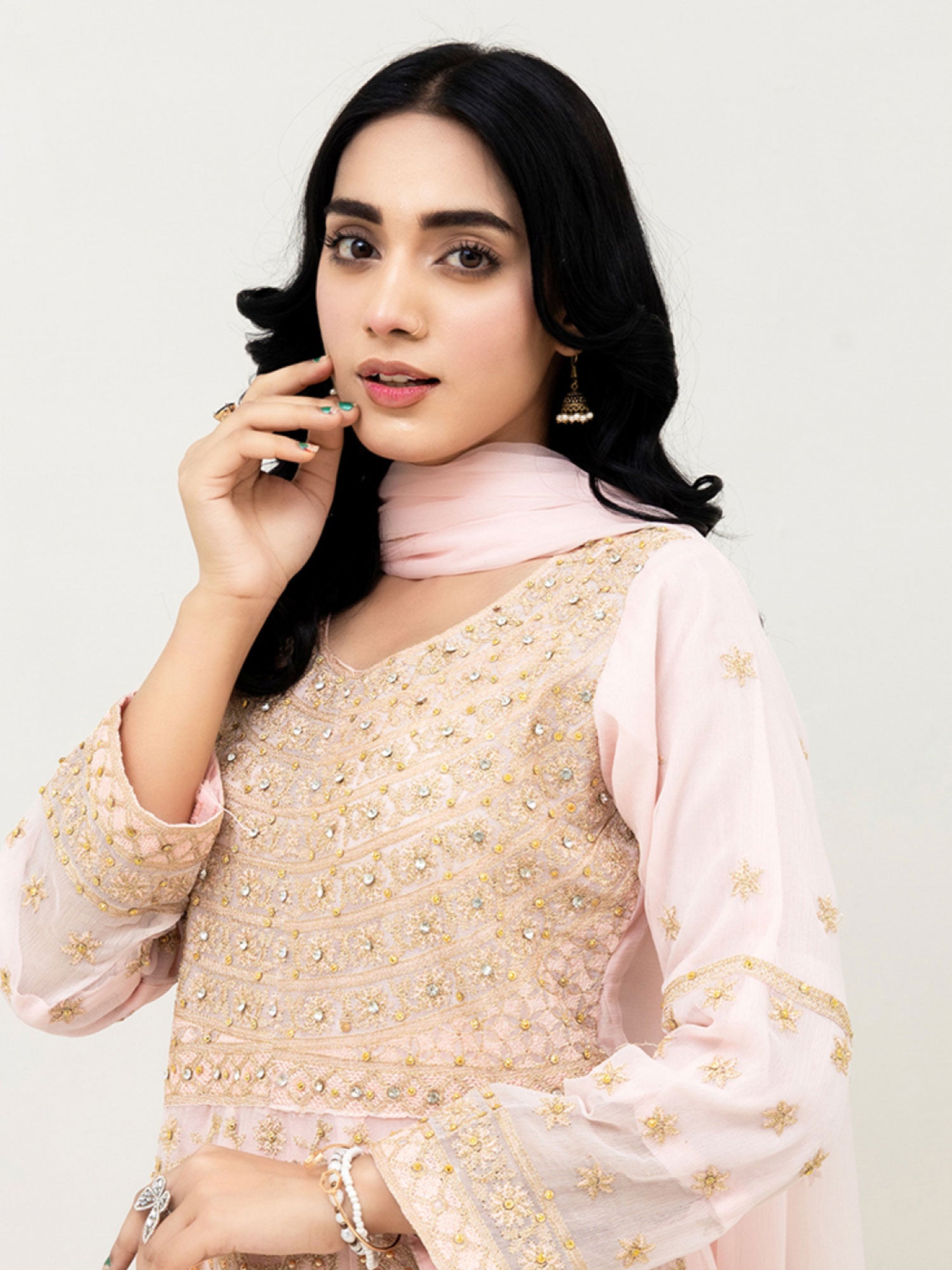 Rangz Pink Luxury Chiffon Embroidered 3-Piece Maxi Suit