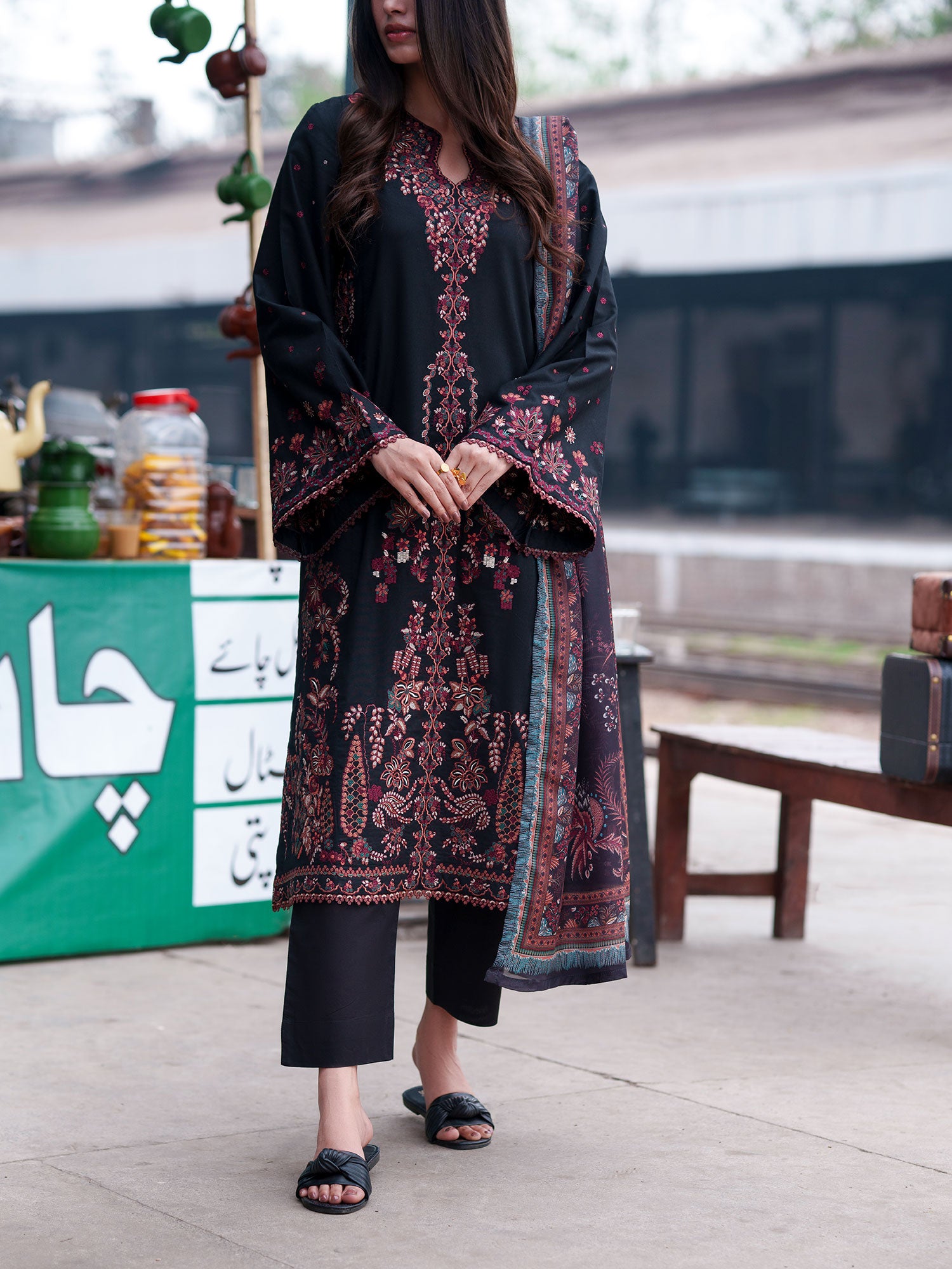 Casual Lite "Safarnama" Premium Embroidered Lawn Suit - Black