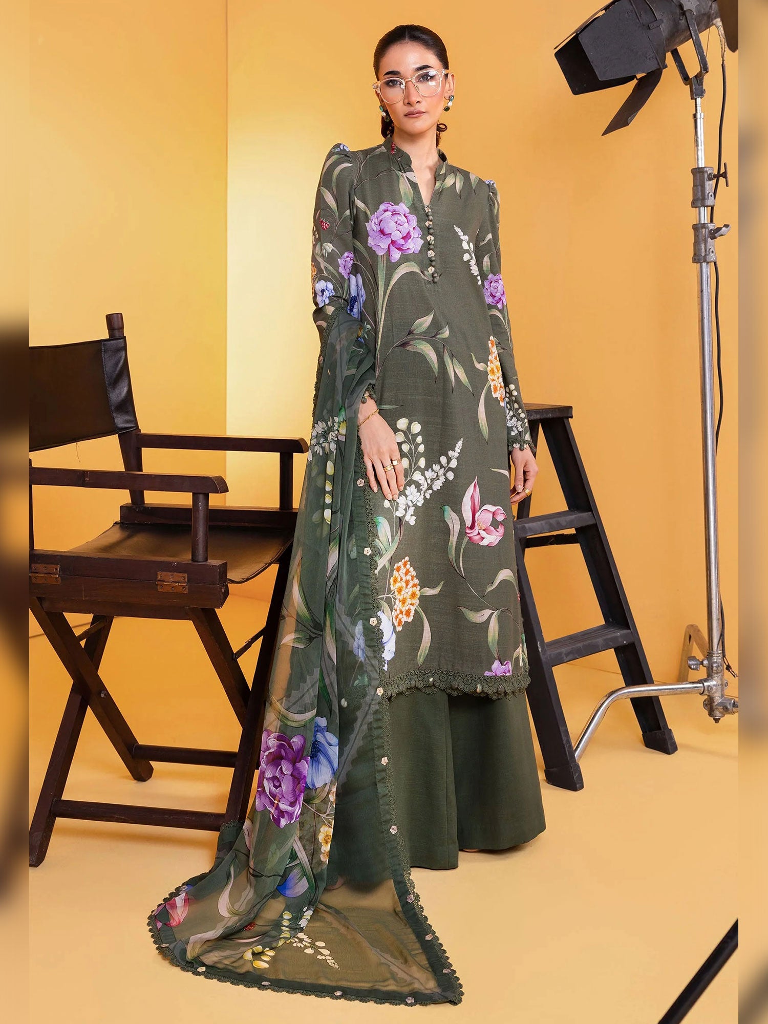 Maria.B Unstitched Winter Khaddar Suit (MB-CUS25-1103B) - Grey