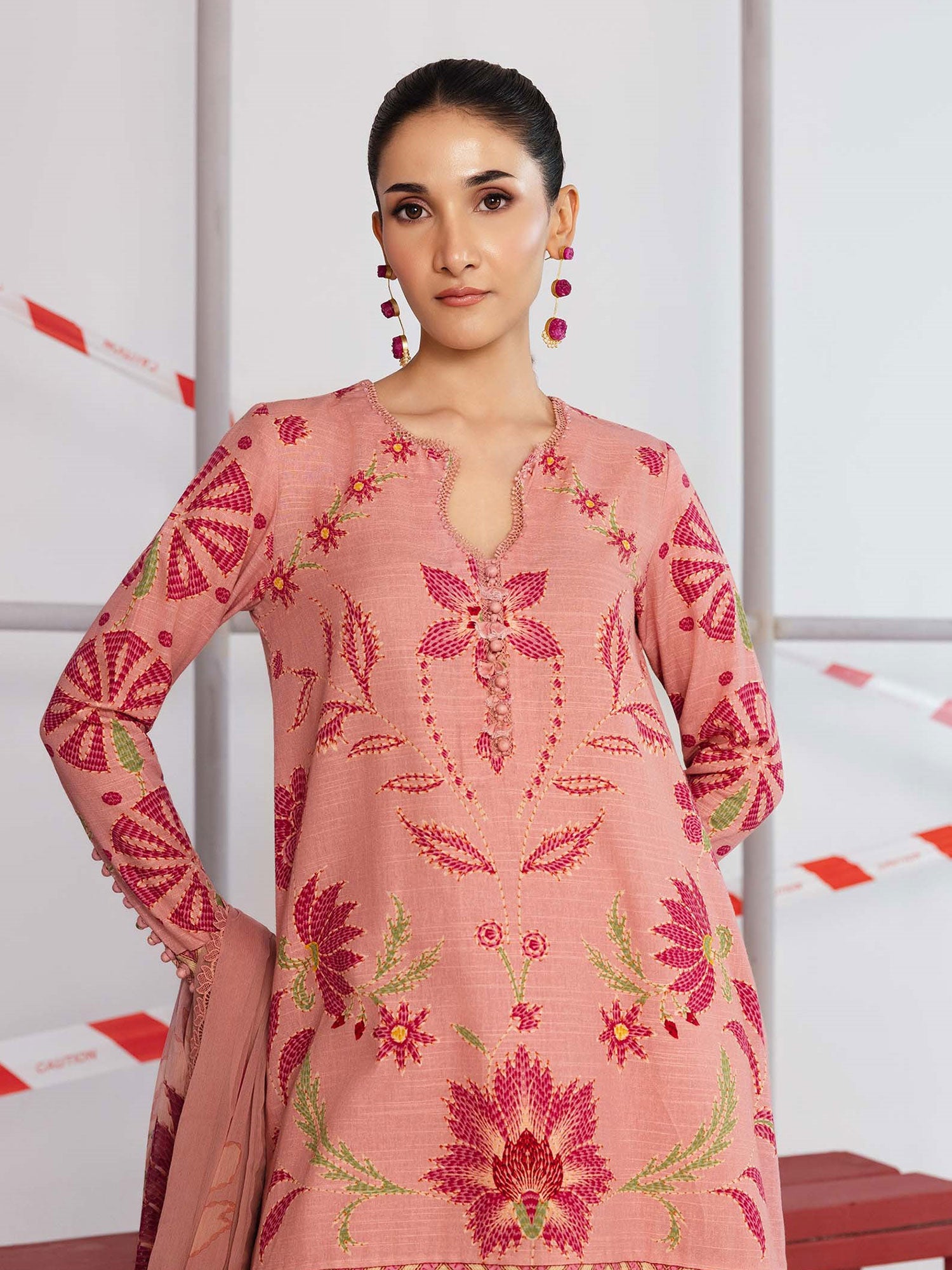 Maria.B Unstitched Winter Khaddar Suit (MB-CUS25-1104A) - Pink