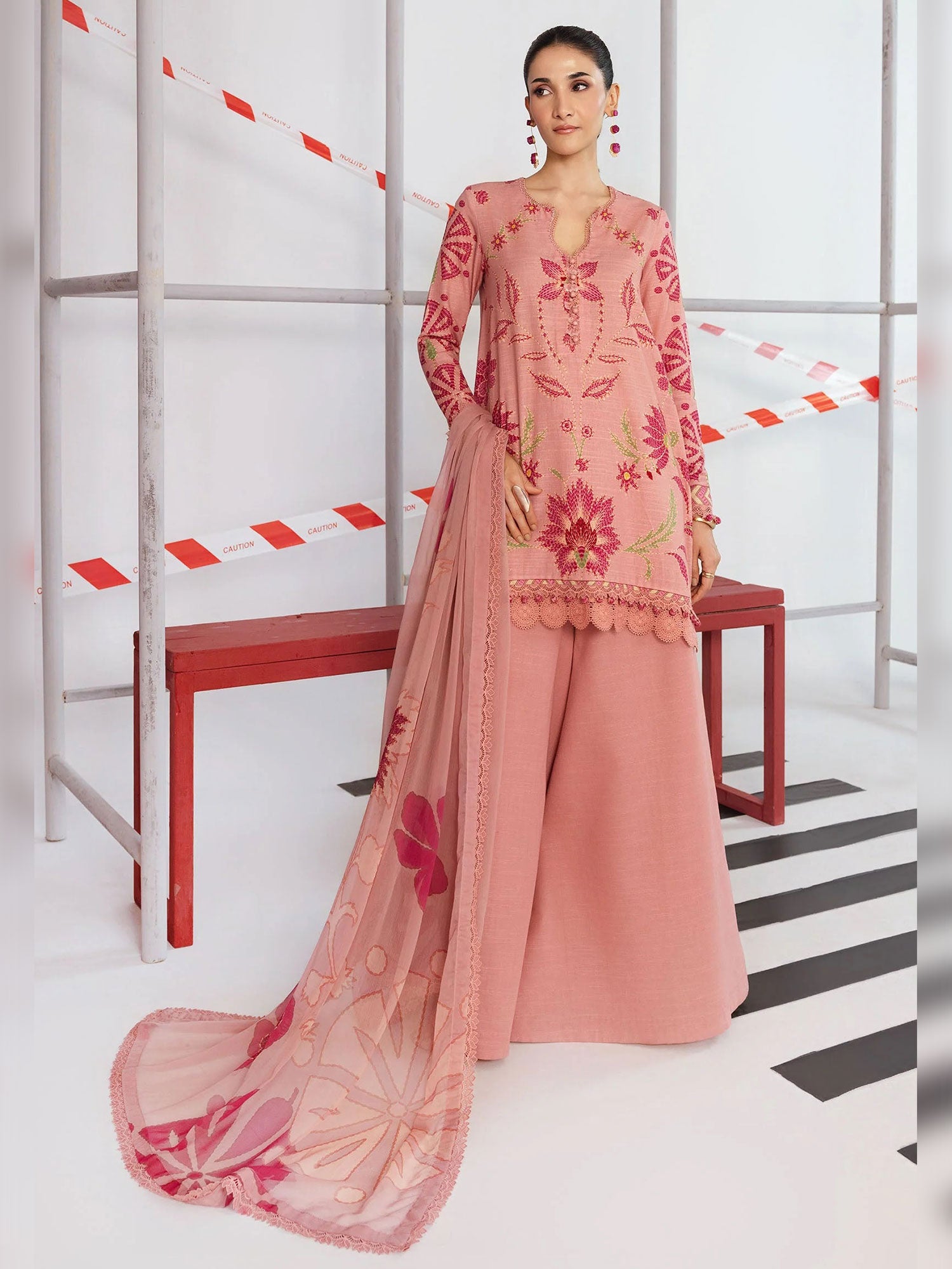Maria.B Unstitched Winter Khaddar Suit (MB-CUS25-1104A) - Pink