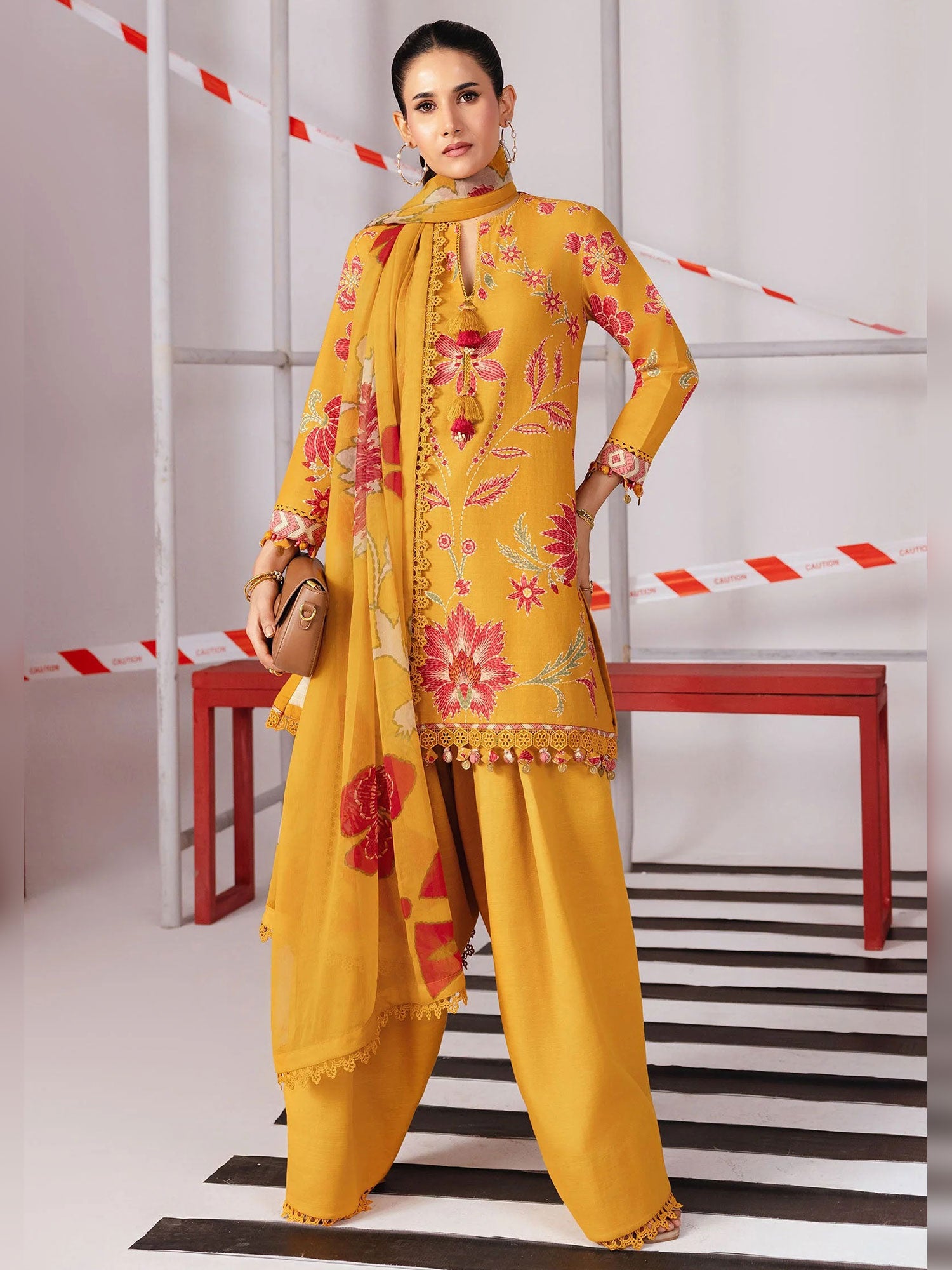 Maria.B Unstitched Winter Khaddar Suit (MB-CUS25-1104B) - Yellow