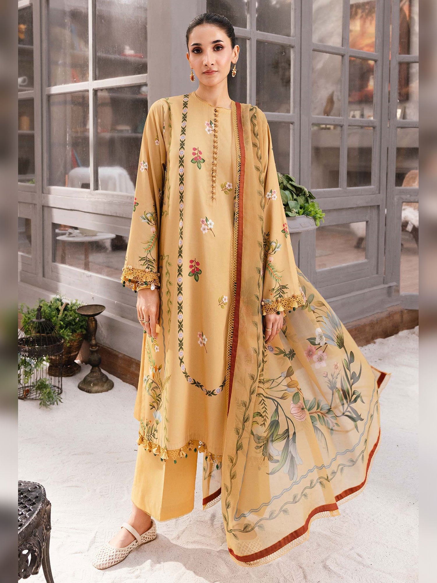Maria.B Unstitched Marina Twill Suit (MB-CUS25-1105B) - Dusty Yellow