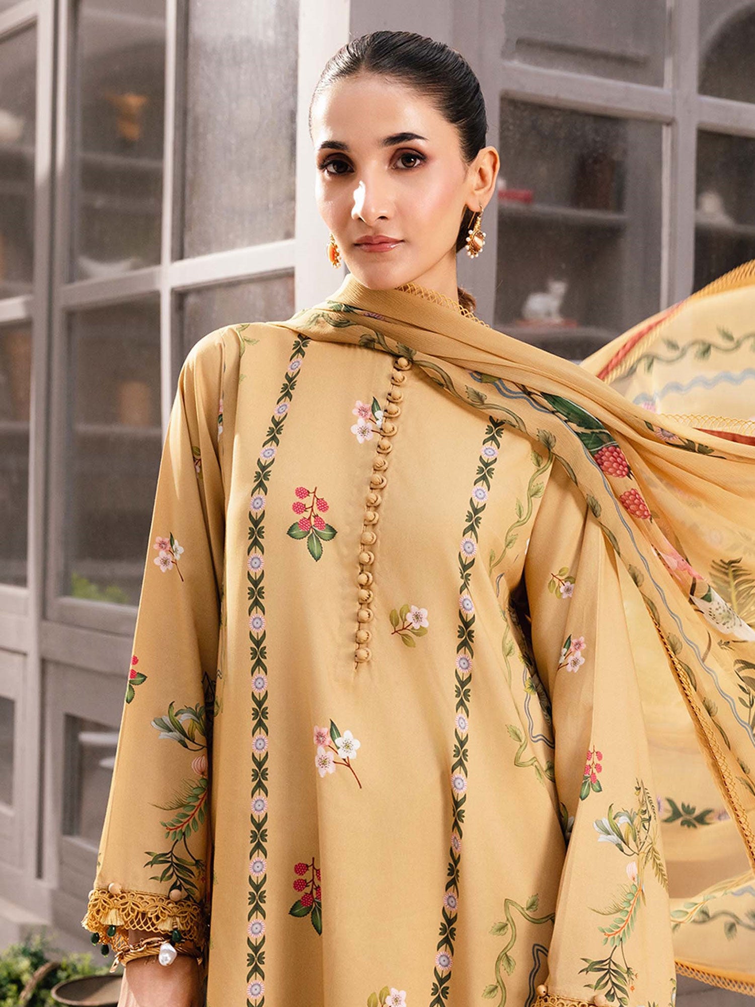 Maria.B Unstitched Marina Twill Suit (MB-CUS25-1105B) - Dusty Yellow