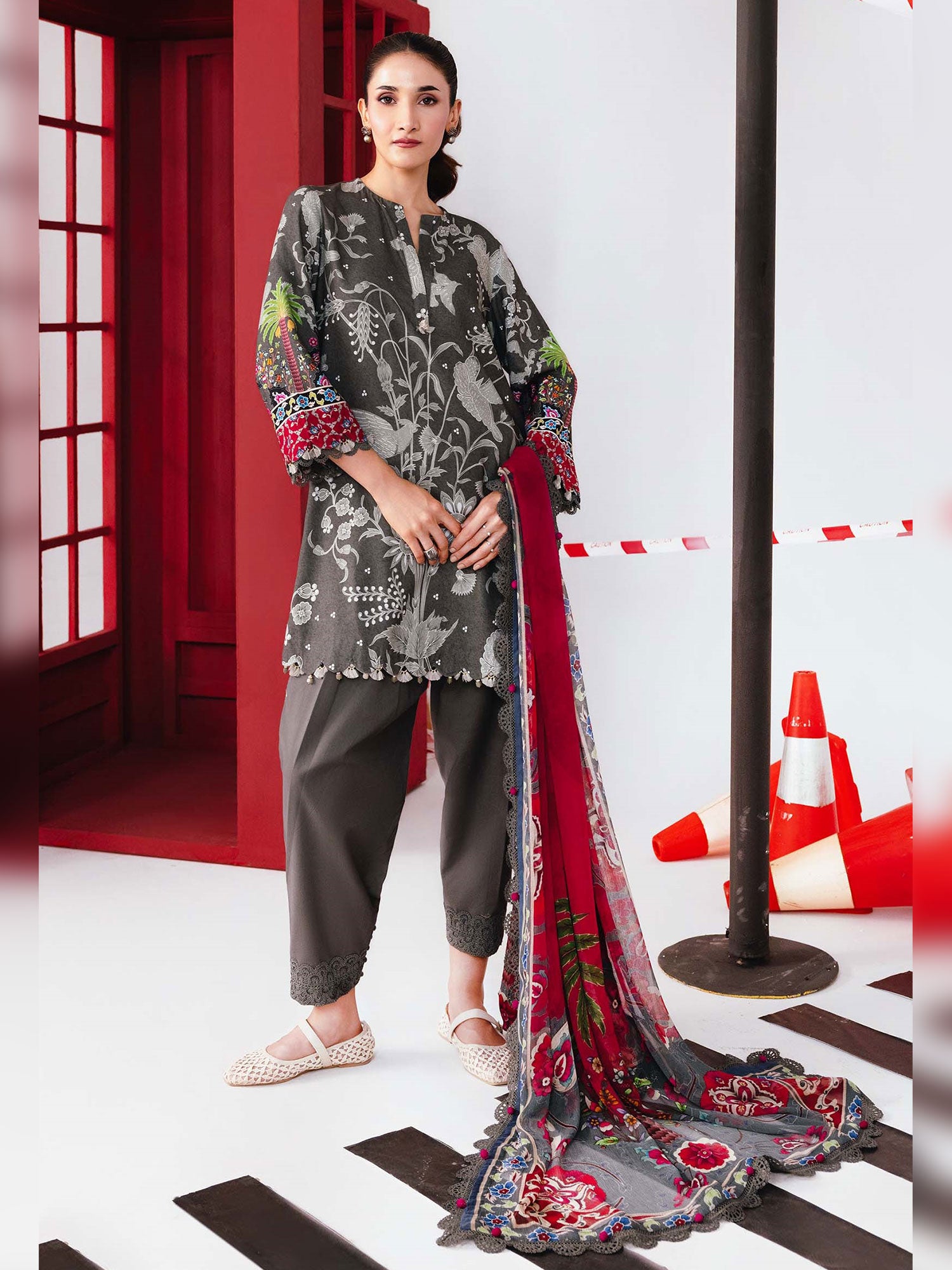 Maria.B Unstitched Marina Twill Suit (MB-CUS25-1106A) - Grey