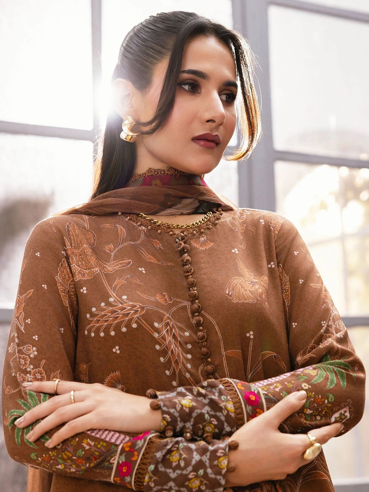 Maria.B Unstitched Marina Twill Suit (MB-CUS25-1106B) - Brown