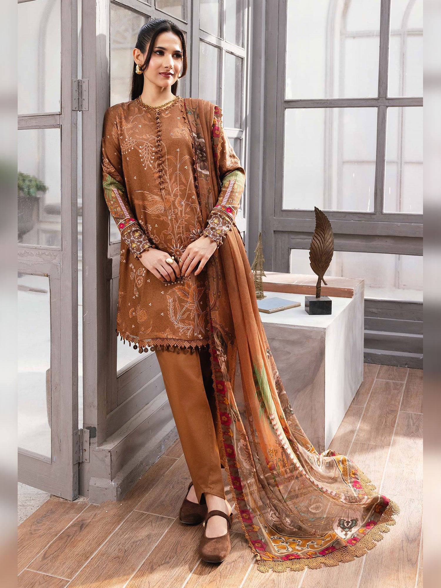 Maria.B Unstitched Marina Twill Suit (MB-CUS25-1106B) - Brown