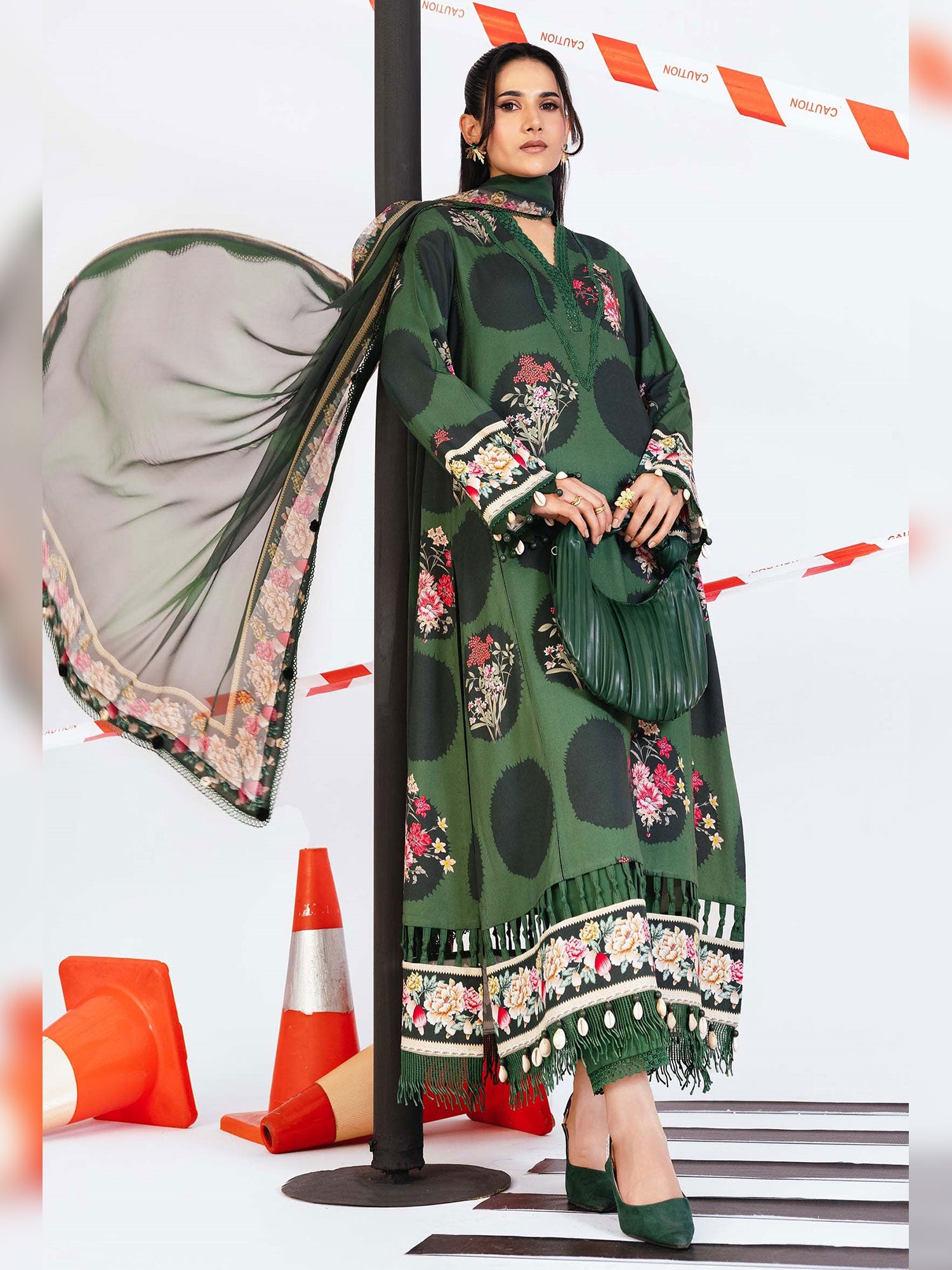 Maria.B Unstitched Marina Twill Suit (MB-CUS25-1107A) - Green