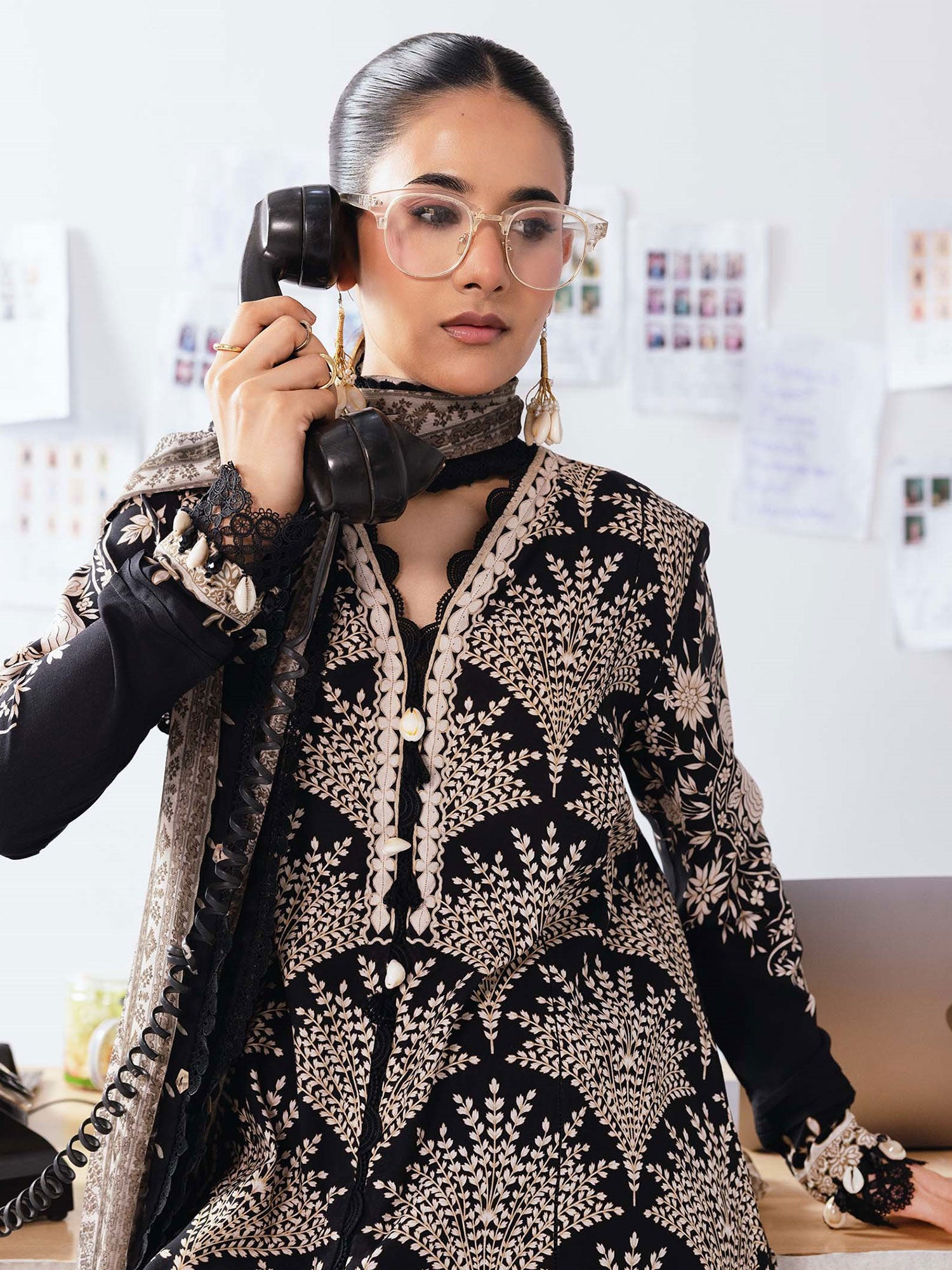 Maria.B Unstitched Winter Linen Suit (MB-CUS25-1108A) - Black