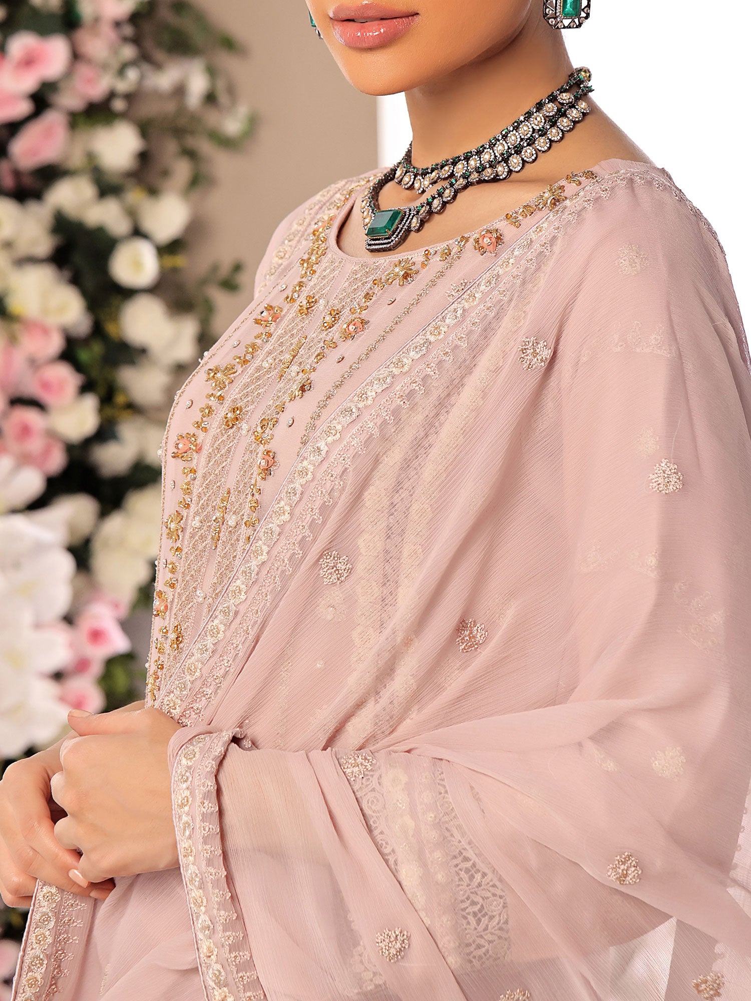 Wardah Uzair "Allure" Luxury Pret Embroidered Chiffon Suit - Cascade
