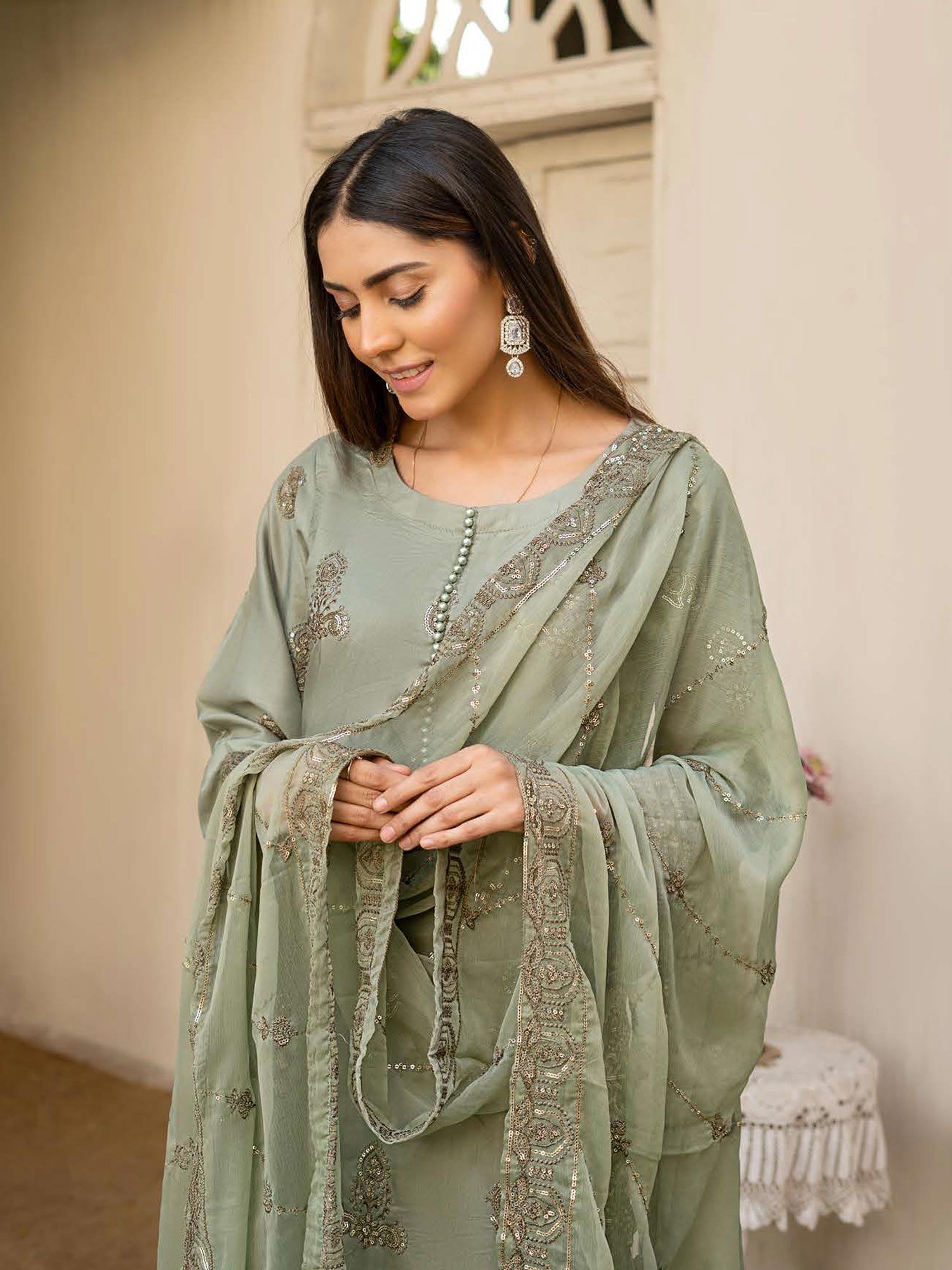 Rangz "Chantelle" Embroidered Linen 3pc Suit - Pistachio