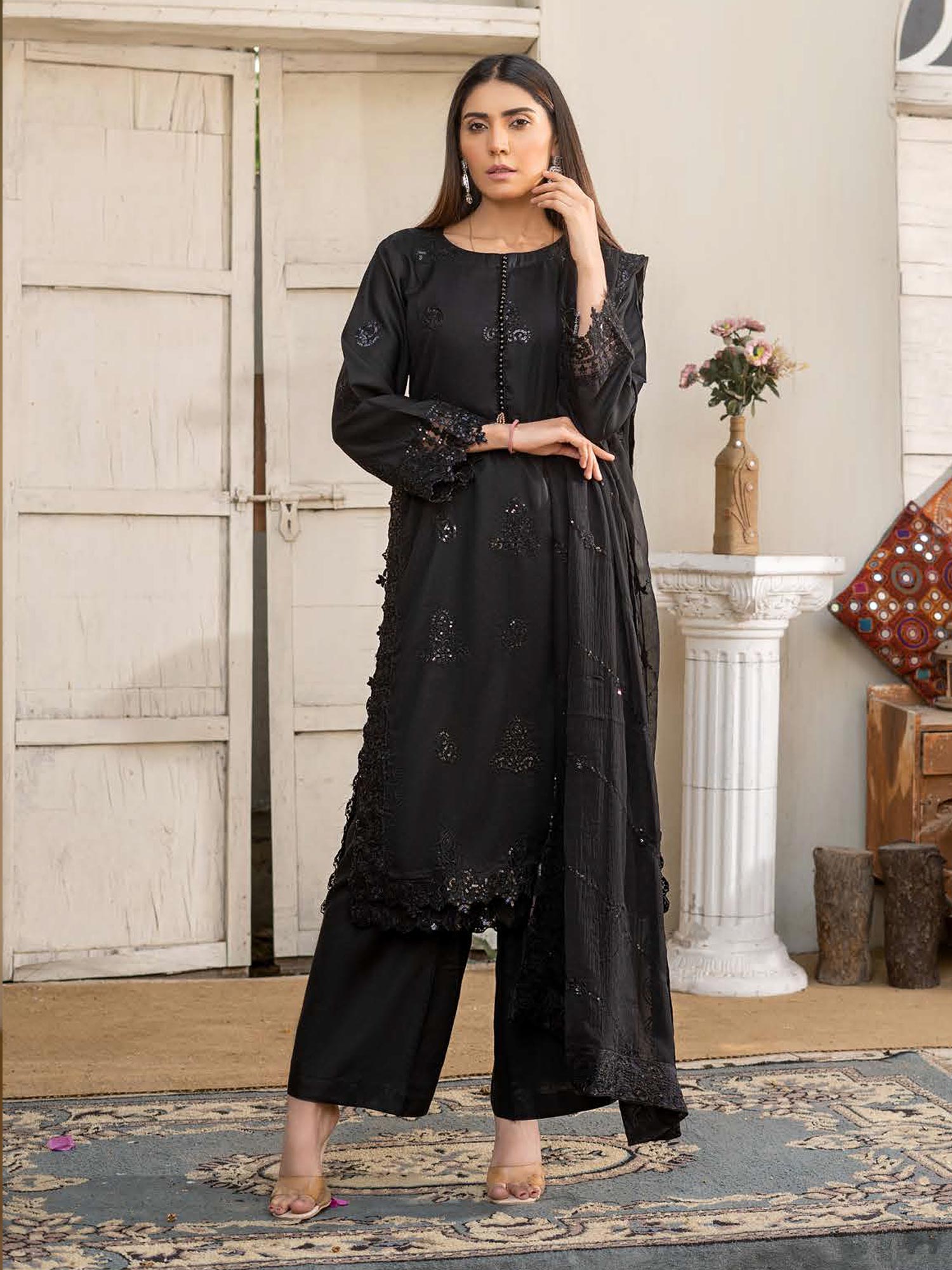Rangz "Chantelle" Embroidered Linen 3pc Suit - Black