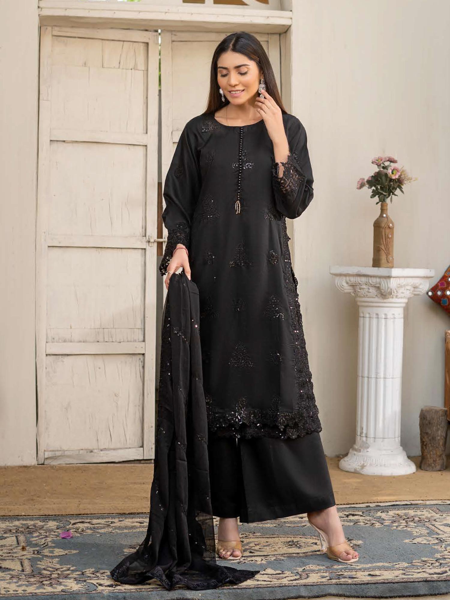 Rangz "Chantelle" Embroidered Linen 3pc Suit - Black