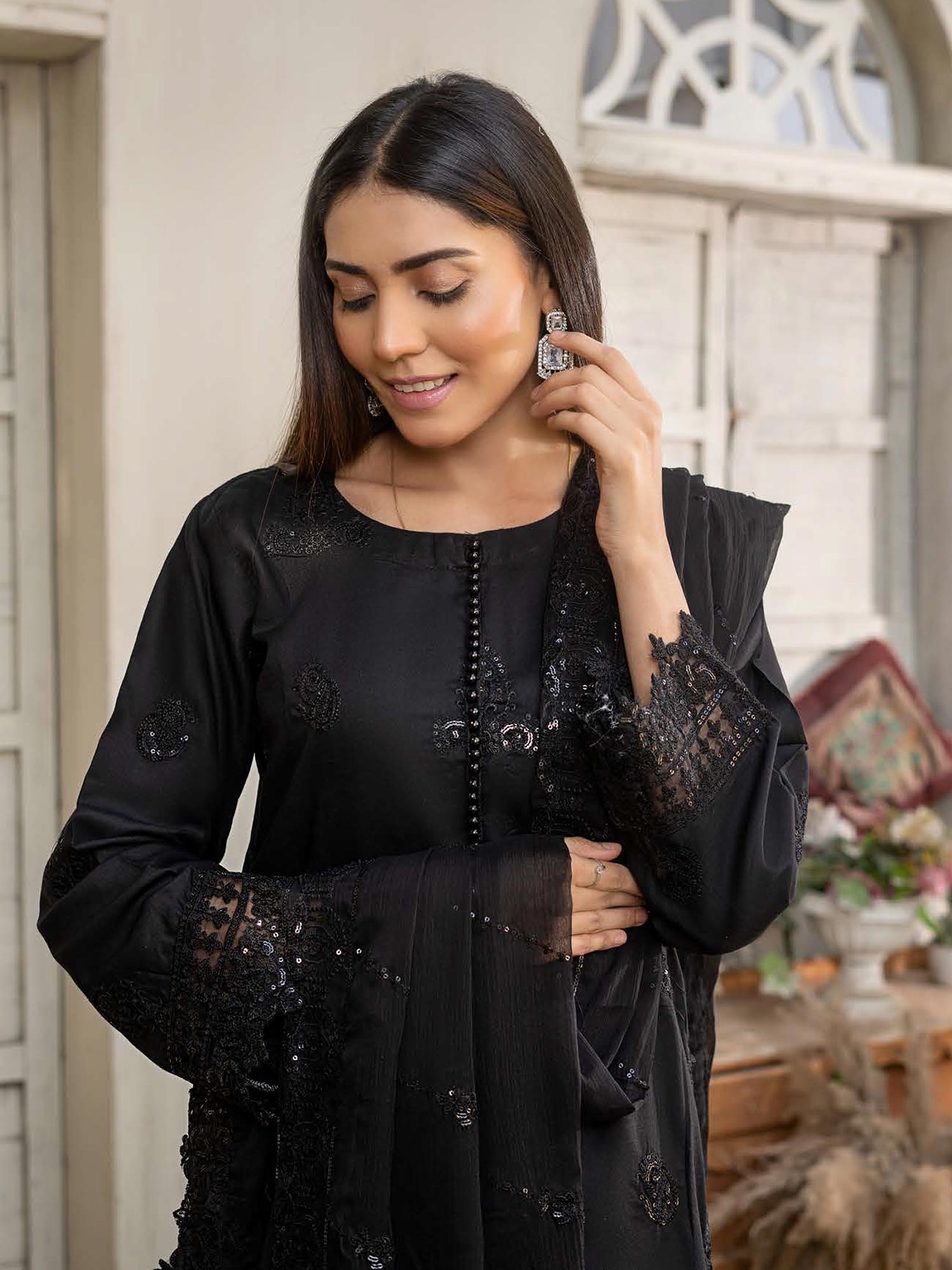 Rangz "Chantelle" Embroidered Linen 3pc Suit - Black