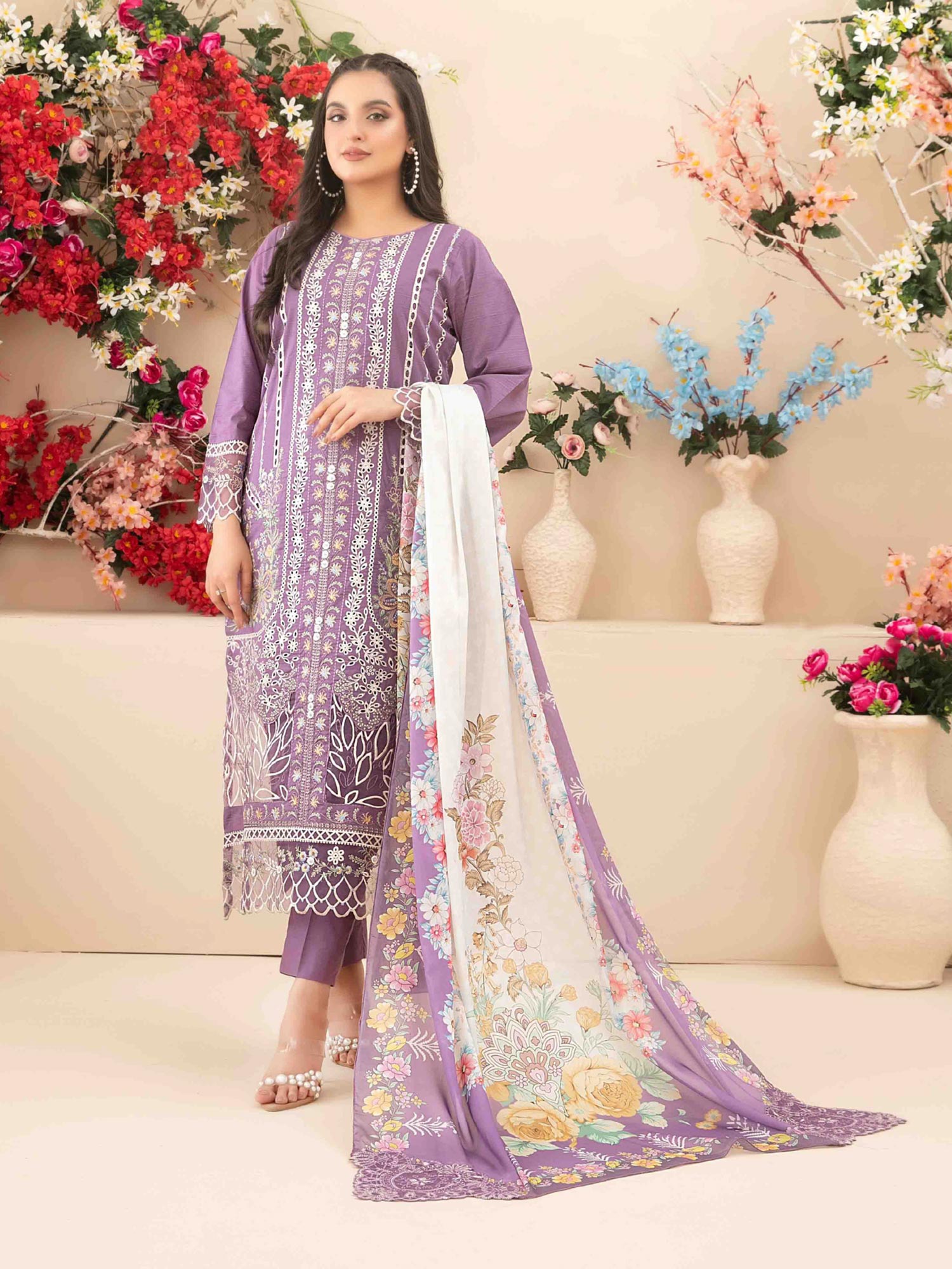 Tawakkal "Saiba" Embroidered Semi-Stitched Suit (D1151) - Lavender