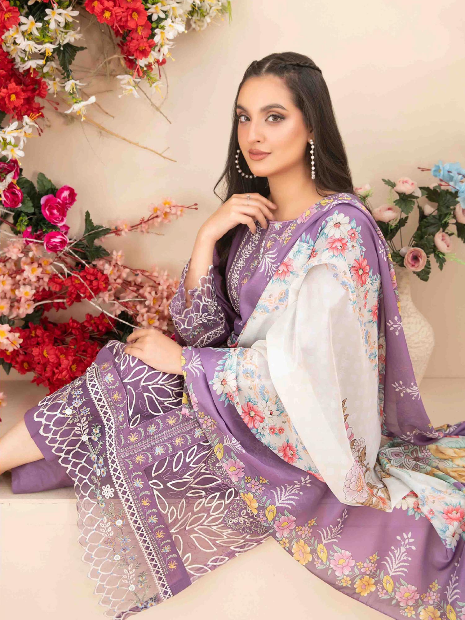 Tawakkal "Saiba" Embroidered Semi-Stitched Suit (D1151) - Lavender