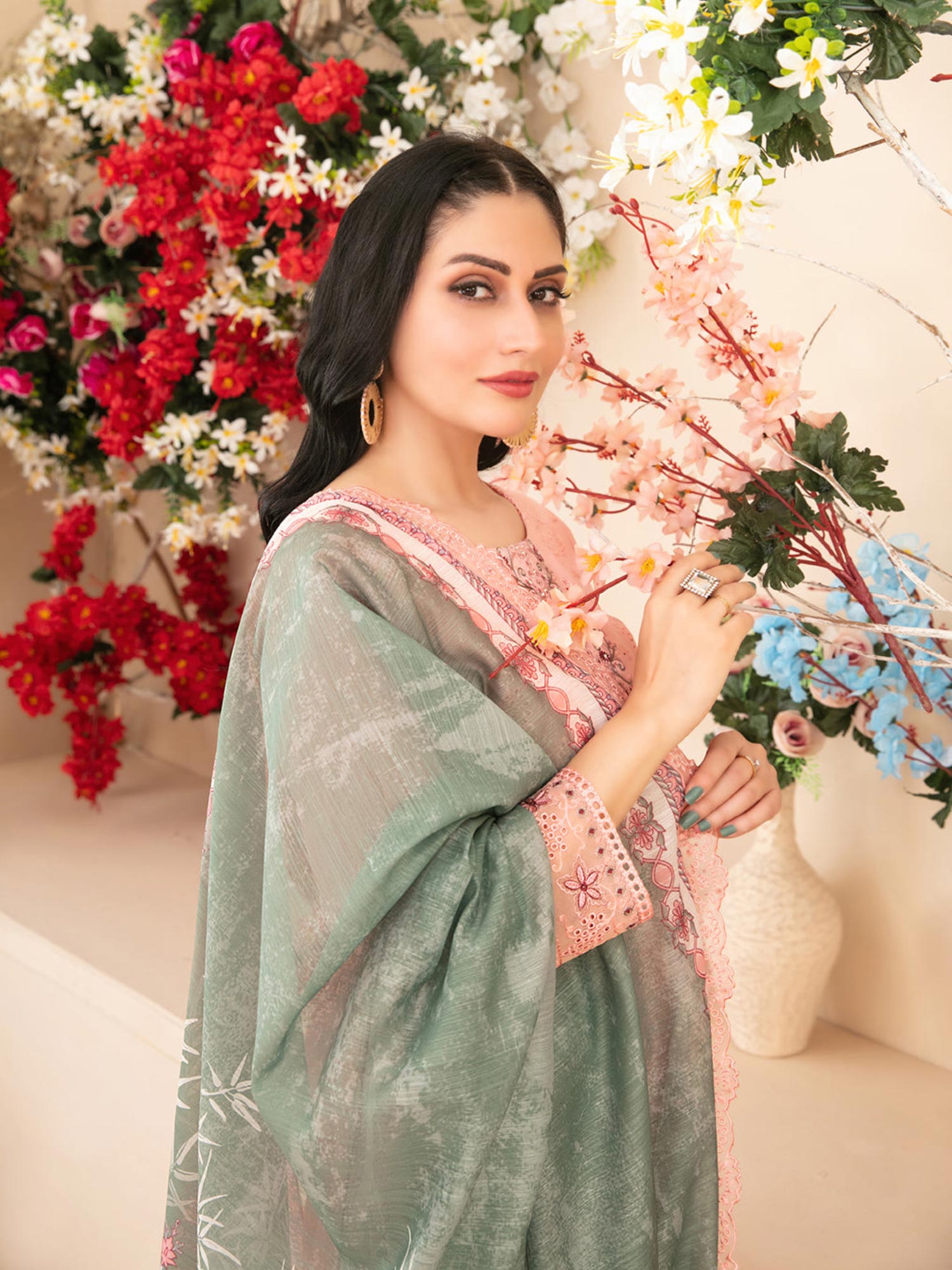 Tawakkal "Saiba" Embroidered Semi-Stitched Suit (D1152) - Peachy-Pink