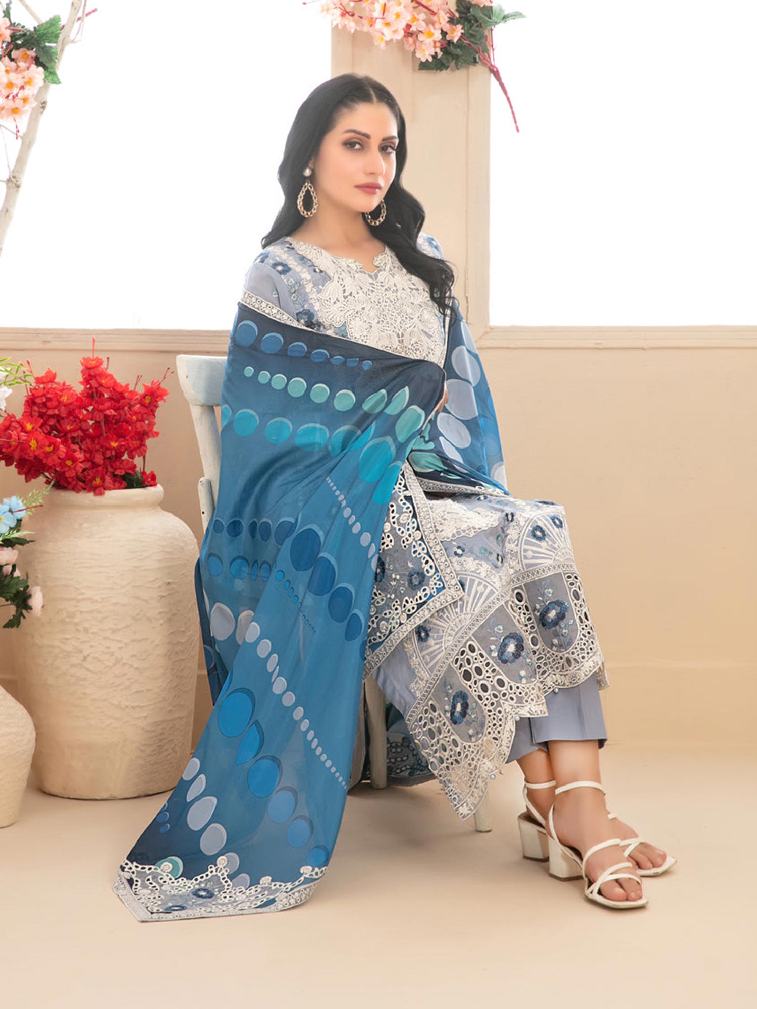 Tawakkal "Saiba" Embroidered Semi-Stitched Suit (D1153) - Blue-Grey