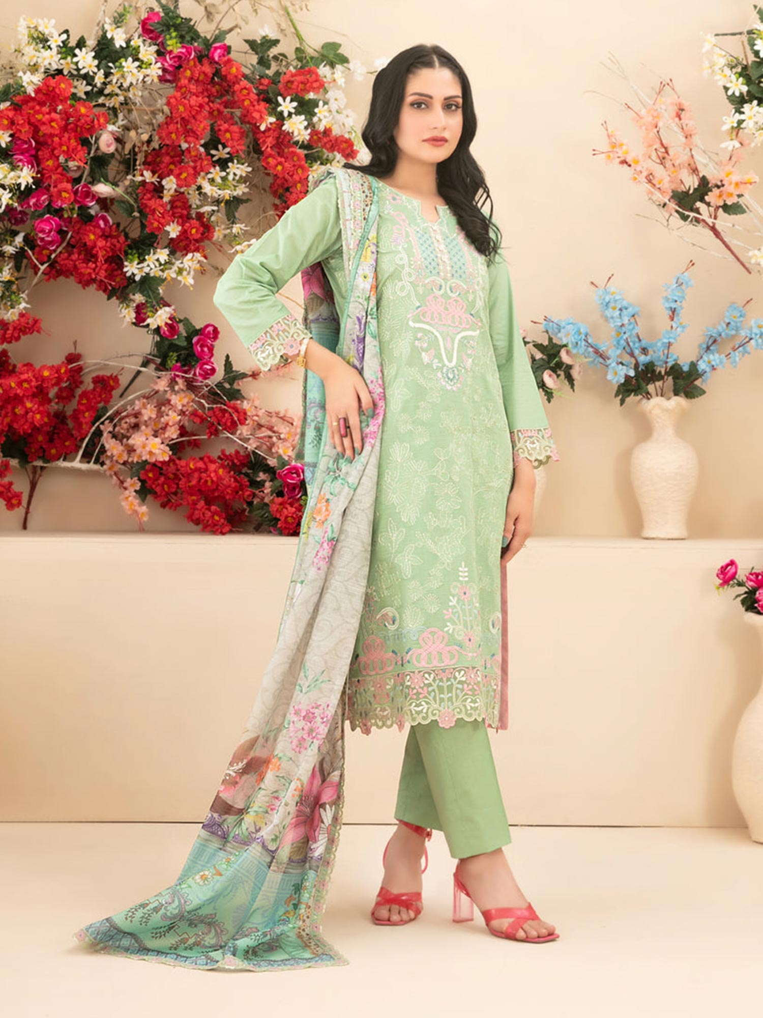 Tawakkal "Saiba" Embroidered Semi-Stitched Suit (D1156) - Light Green
