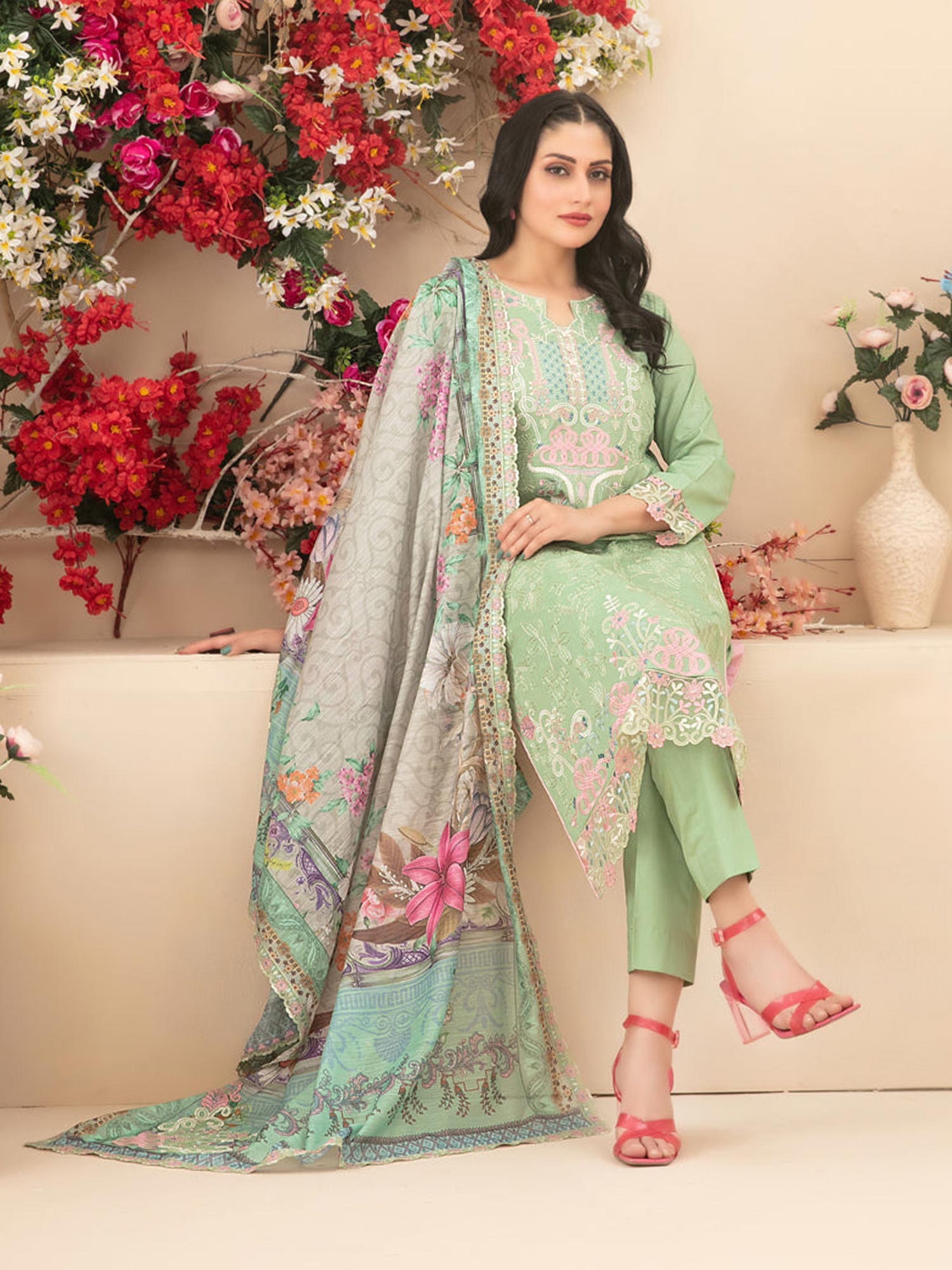 Tawakkal "Saiba" Embroidered Semi-Stitched Suit (D1156) - Light Green