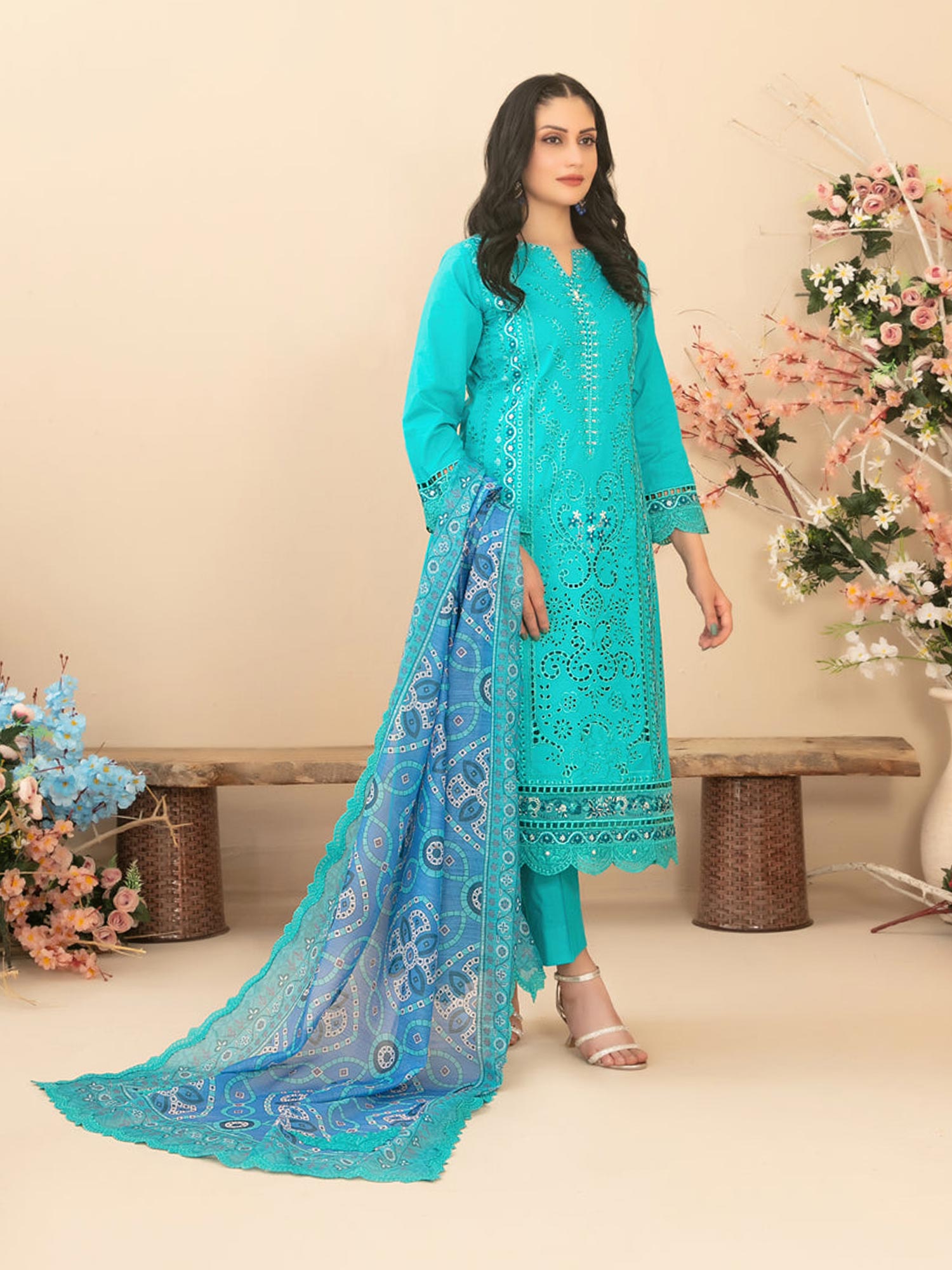 Tawakkal "Saiba" Embroidered Semi-Stitched Suit (D1159) - Turquoise