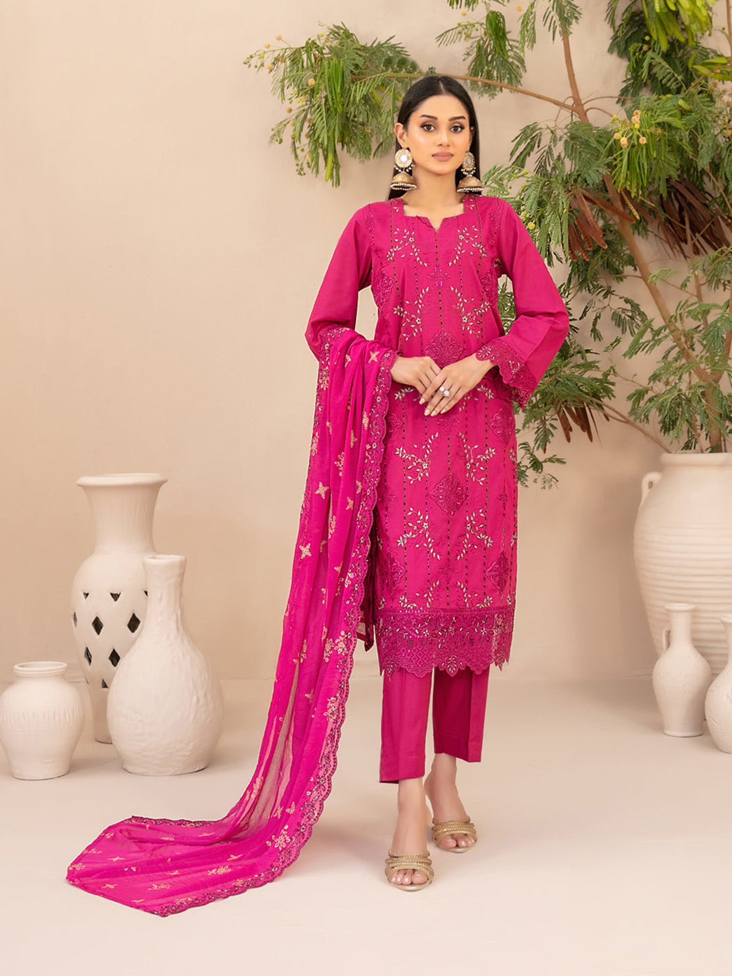 Tawakkal "Simay" Embroidered Lawn Suit (D1451) - Hot Pink