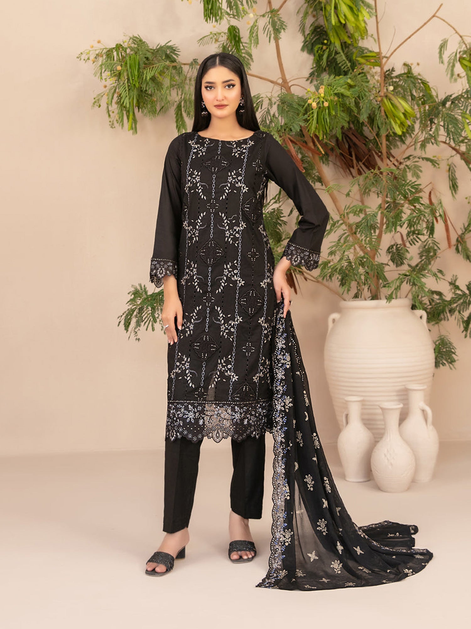 Tawakkal "Simay" Embroidered Lawn Suit (D1456) - Black