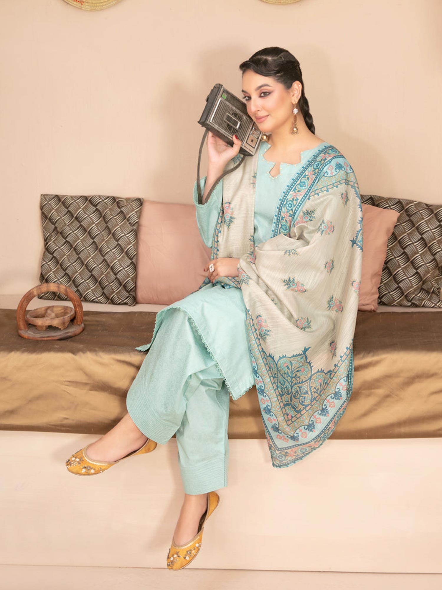 Tawakkal "Pushpa" Cotton Jacquard Farshi Shalwar Suit (D1539) - Light Green