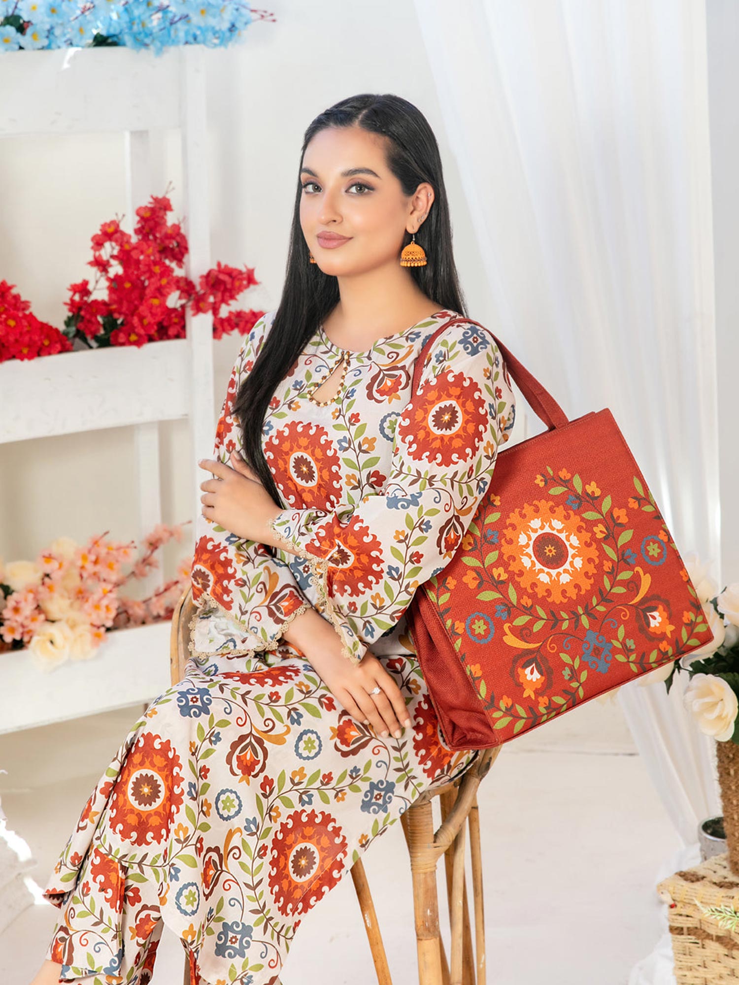 Tawakkal "Glo II" 2-Piece Swiss Lawn Suit + Bag (D1557) - Beige