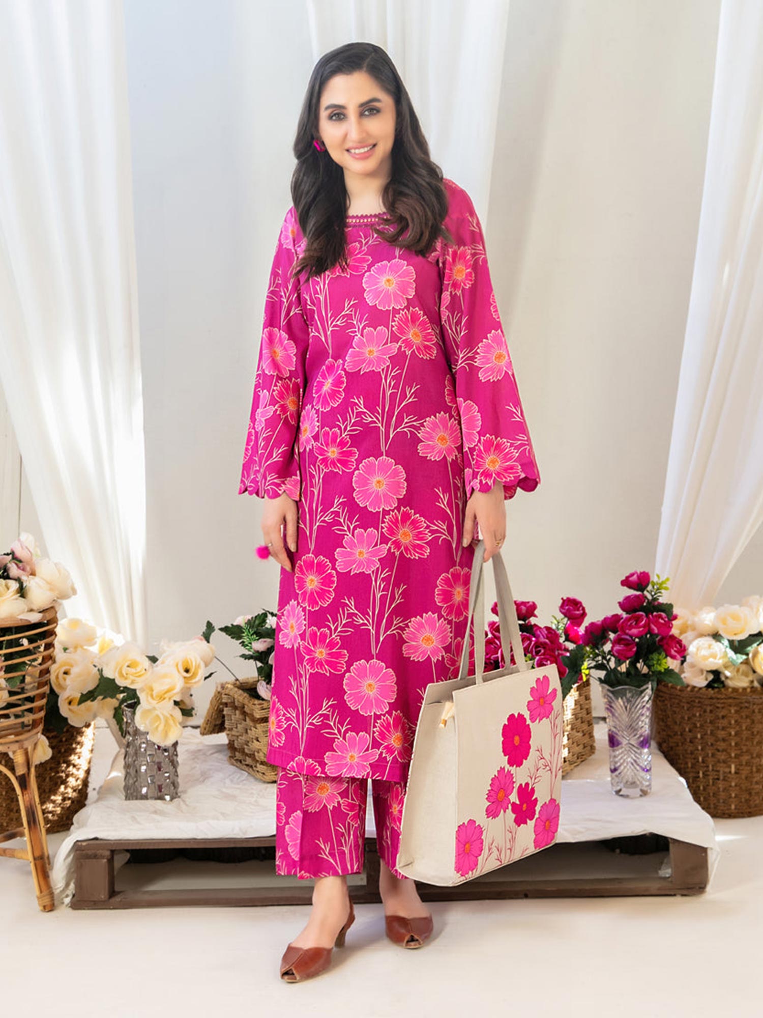 Tawakkal "Glo II" 2-Piece Swiss Lawn Suit + Bag (D1559) - Pink
