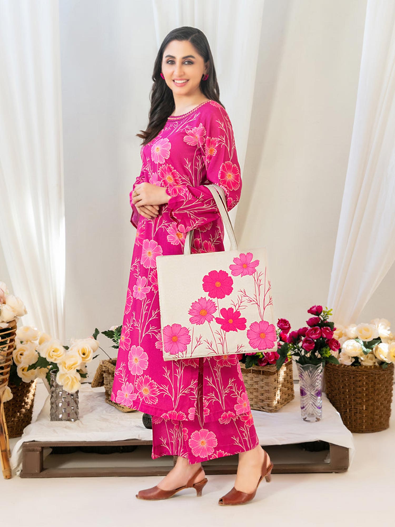 Tawakkal "Glo II" 2-Piece Swiss Lawn Suit + Bag (D1559) - Pink