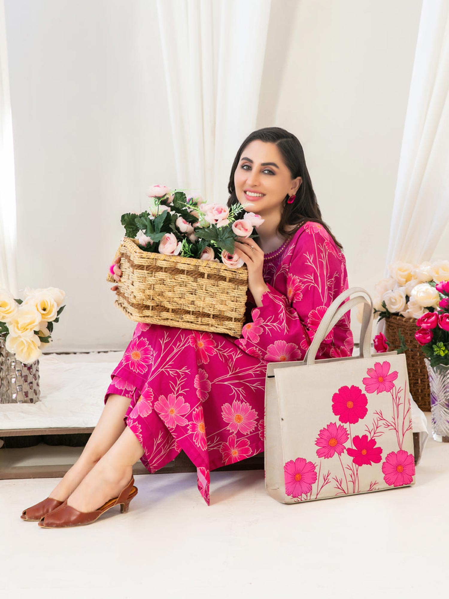 Tawakkal "Glo II" 2-Piece Swiss Lawn Suit + Bag (D1559) - Pink