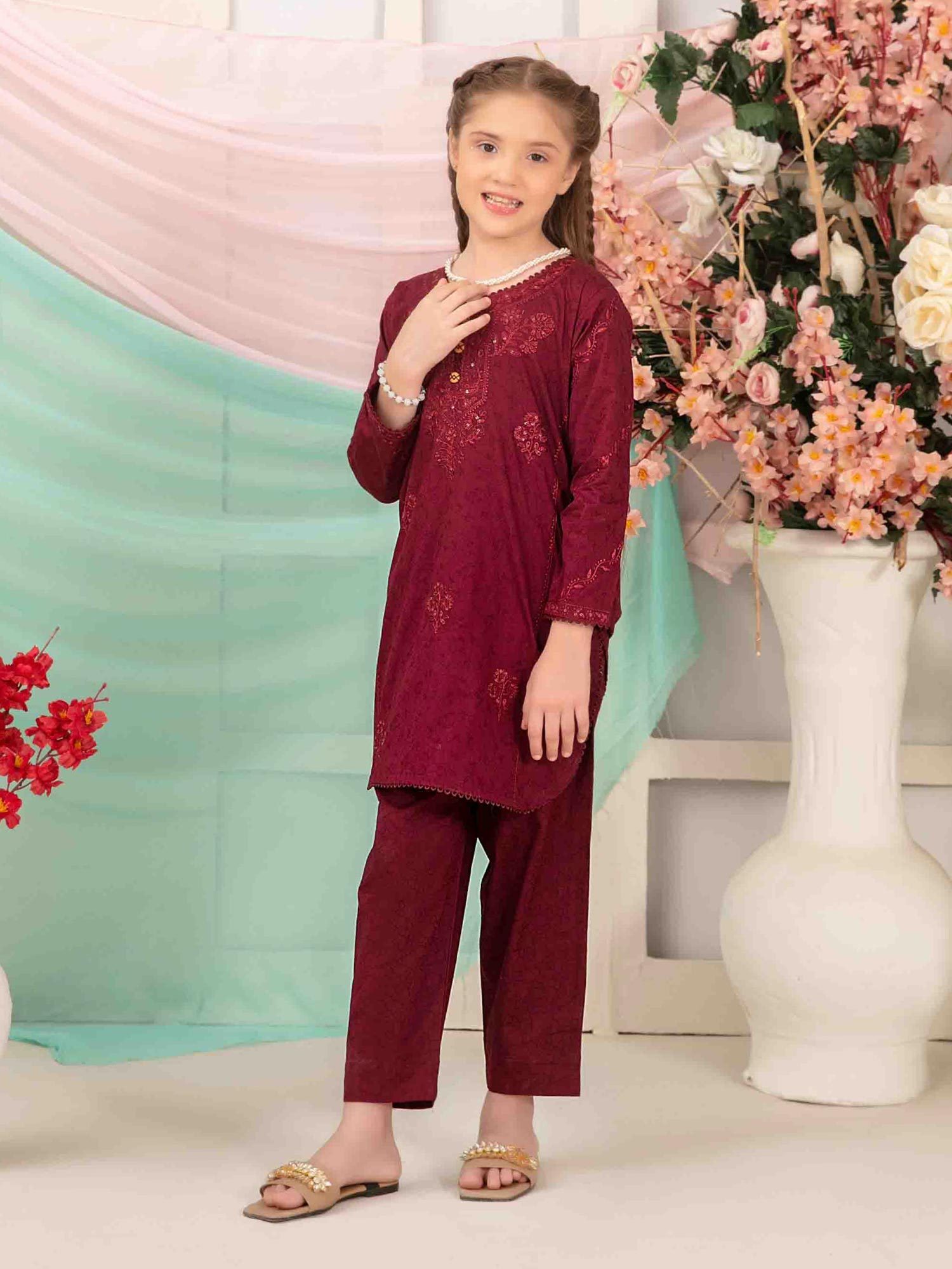 Tawakkal Kids "Raunaq" Lawn Jacquard Suit (D1665) - Maroon