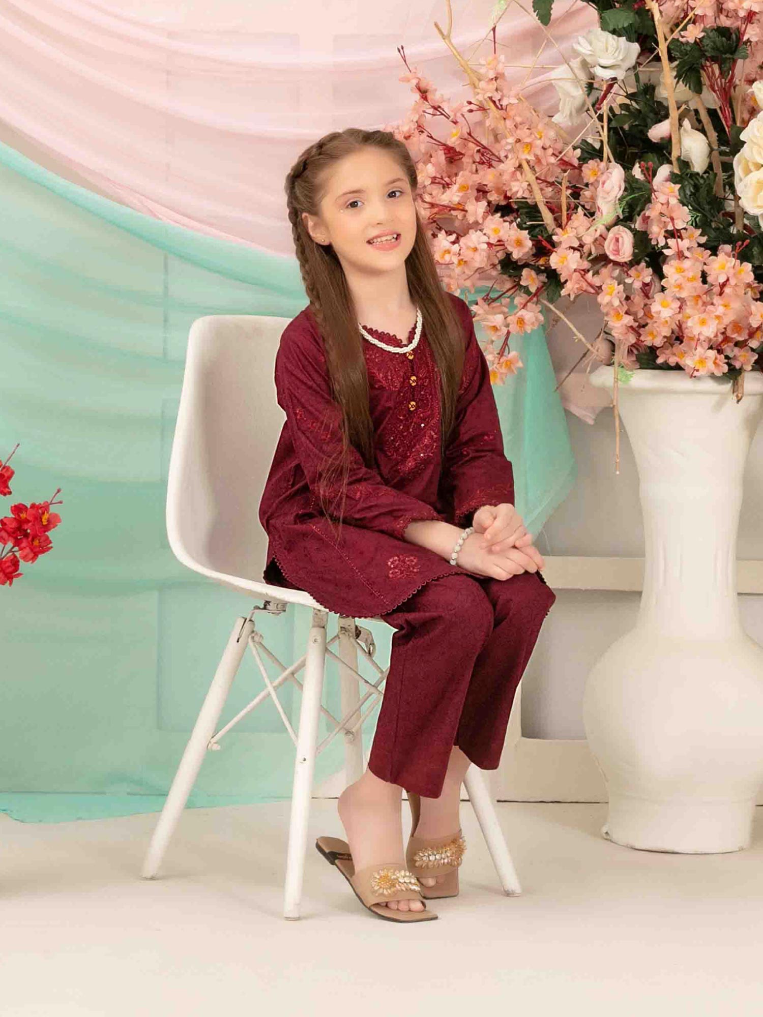 Tawakkal Kids "Raunaq" Lawn Jacquard Suit (D1665) - Maroon