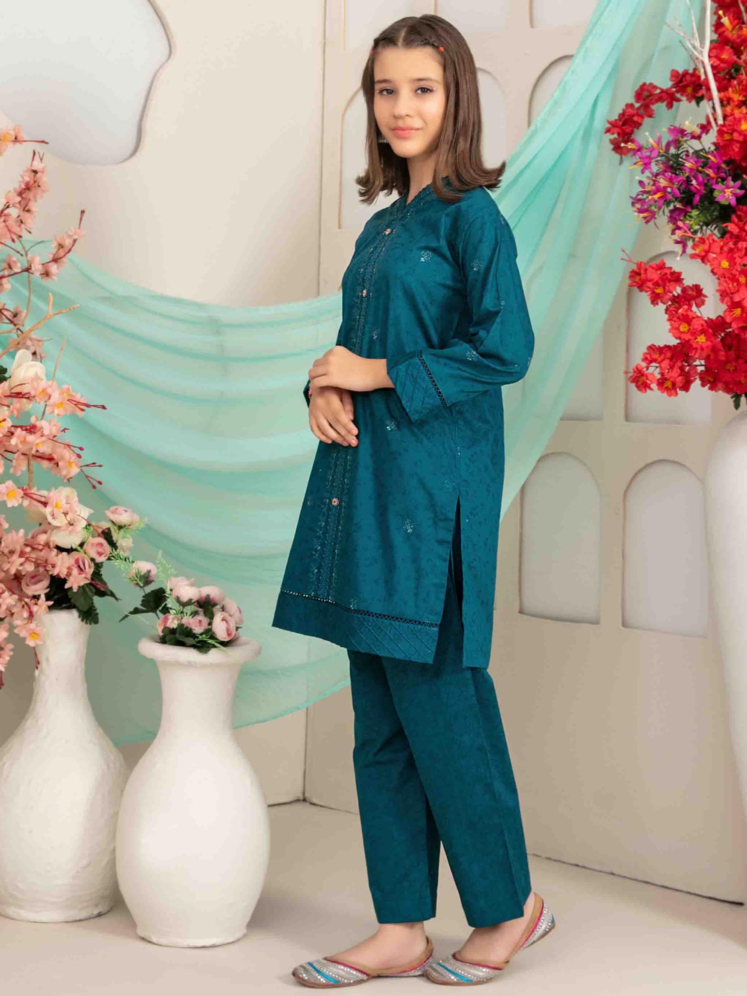 Tawakkal Kids "Raunaq" Lawn Jacquard Suit (D1668) - Teal
