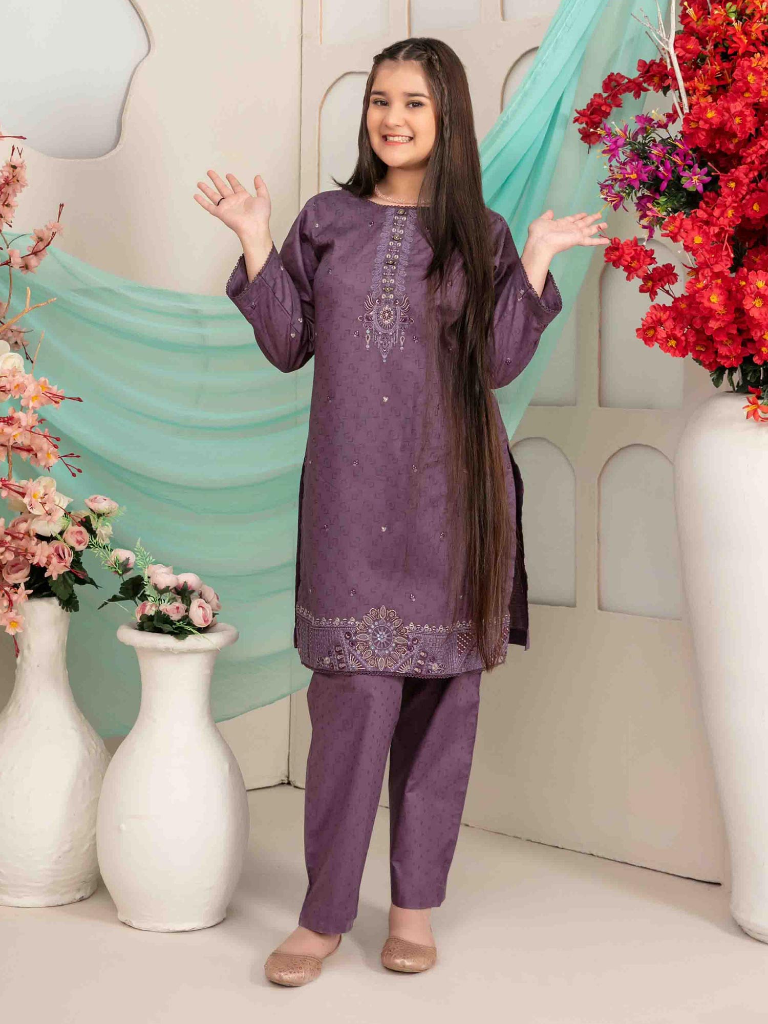 Tawakkal Kids "Raunaq" Lawn Jacquard Suit (D1671) - Purple