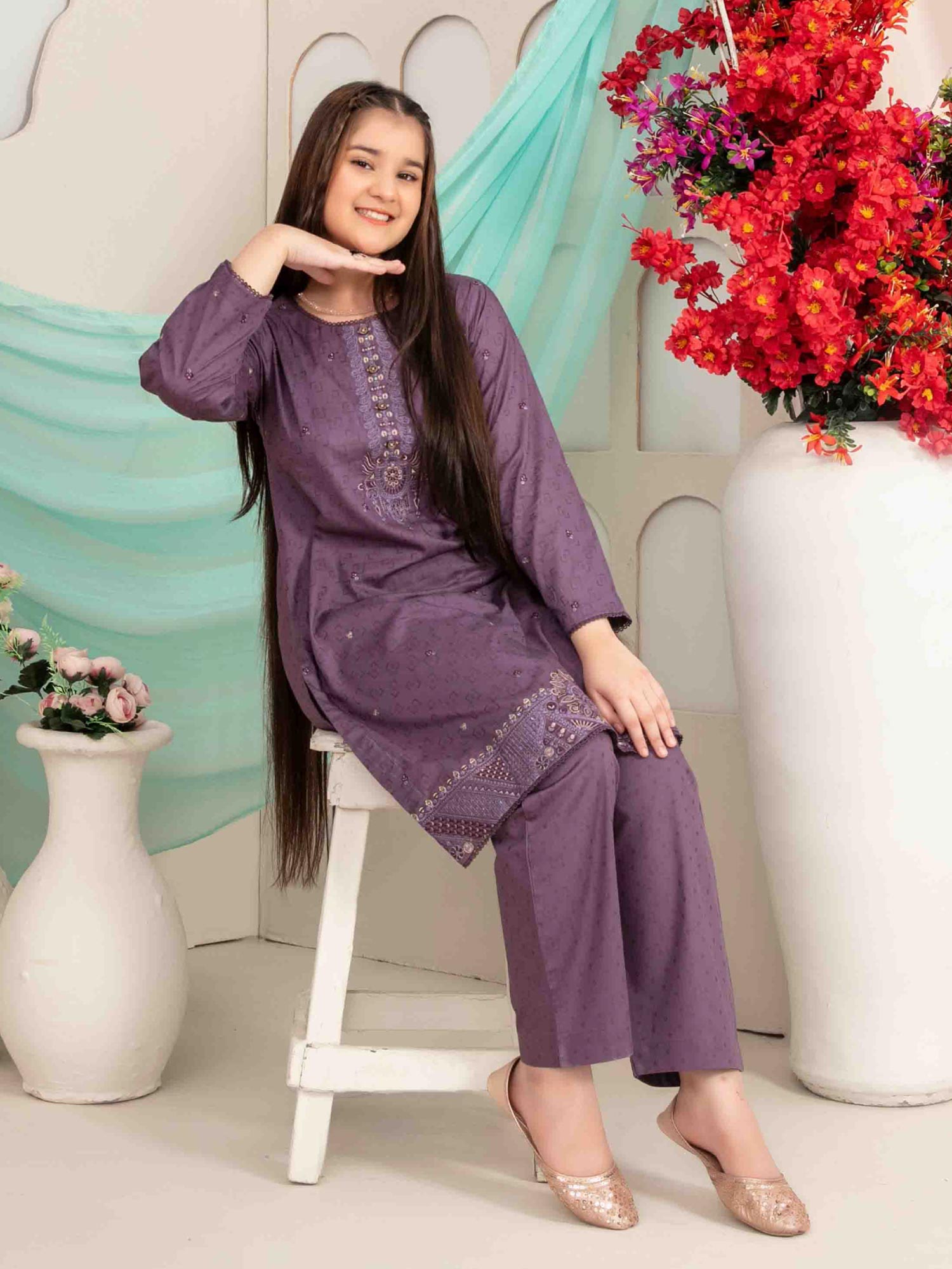 Tawakkal Kids "Raunaq" Lawn Jacquard Suit (D1671) - Purple
