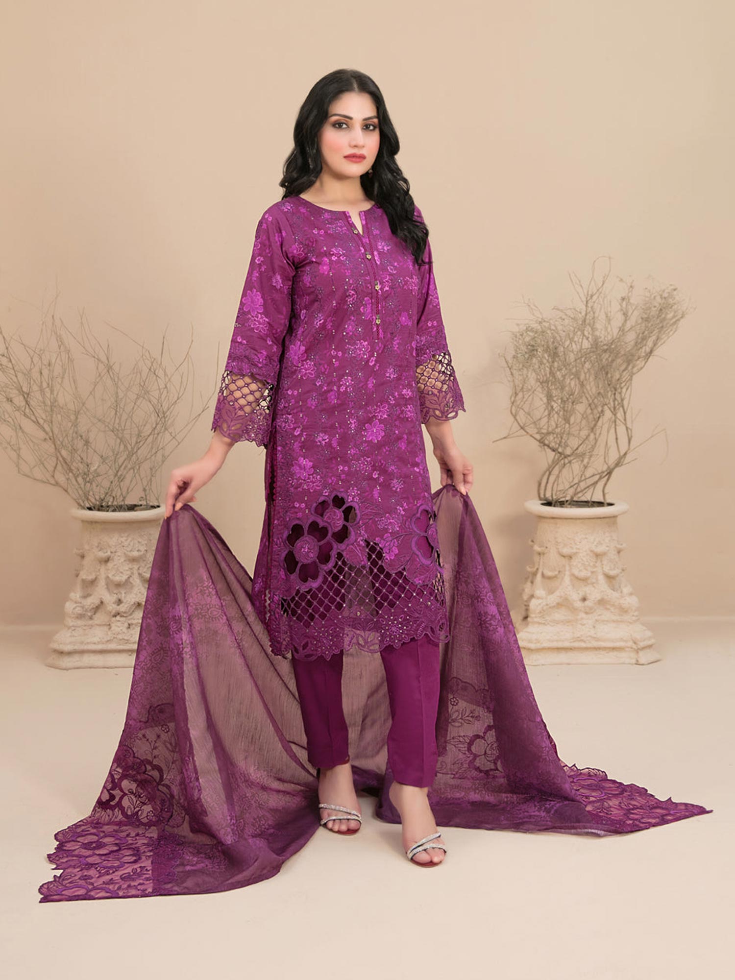 Tawakkal "Sarai" Embroidered Lawn Suit (D3182) - Magenta